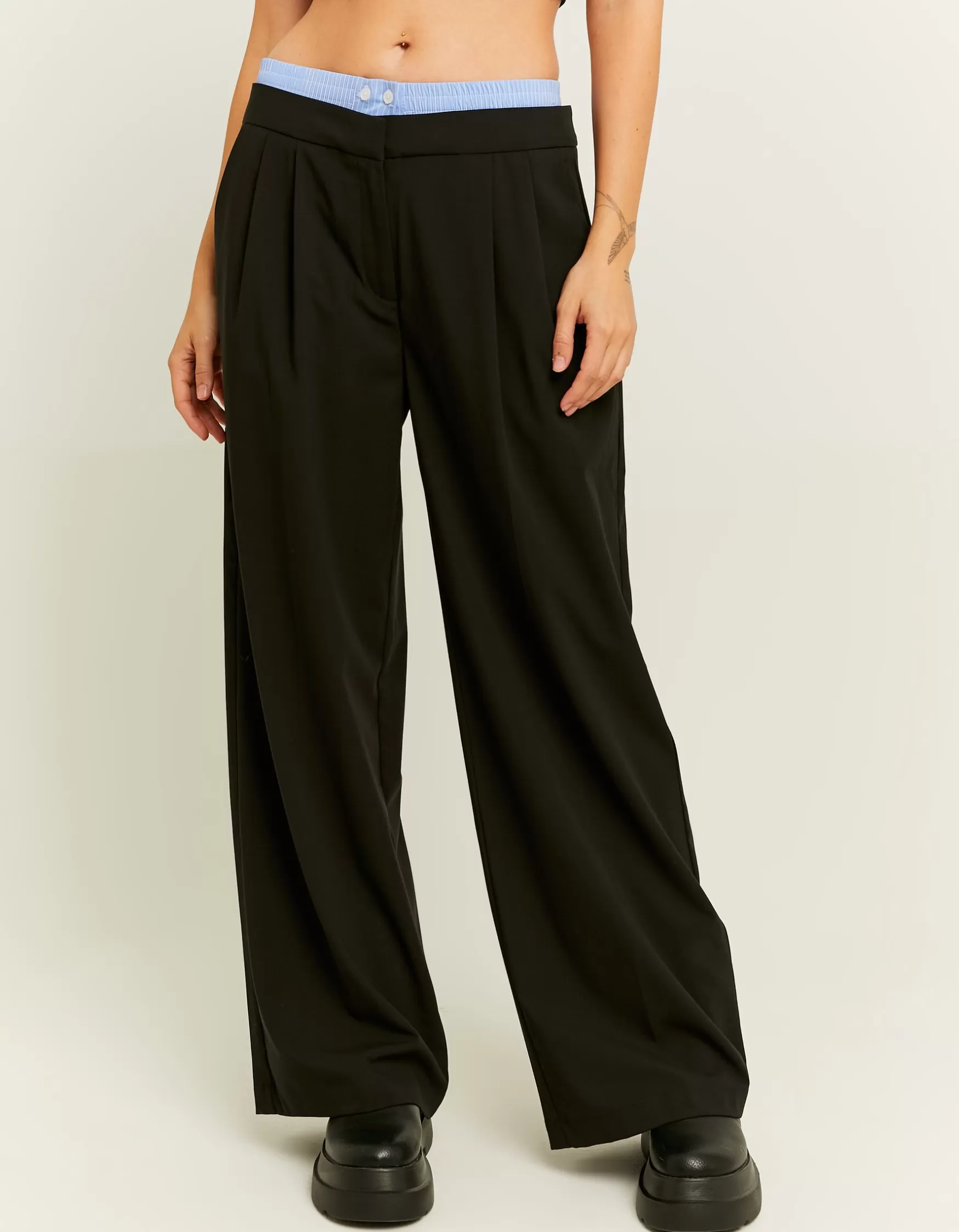 Store Pantalon Wide Leg Détail Double Taille Pantalons