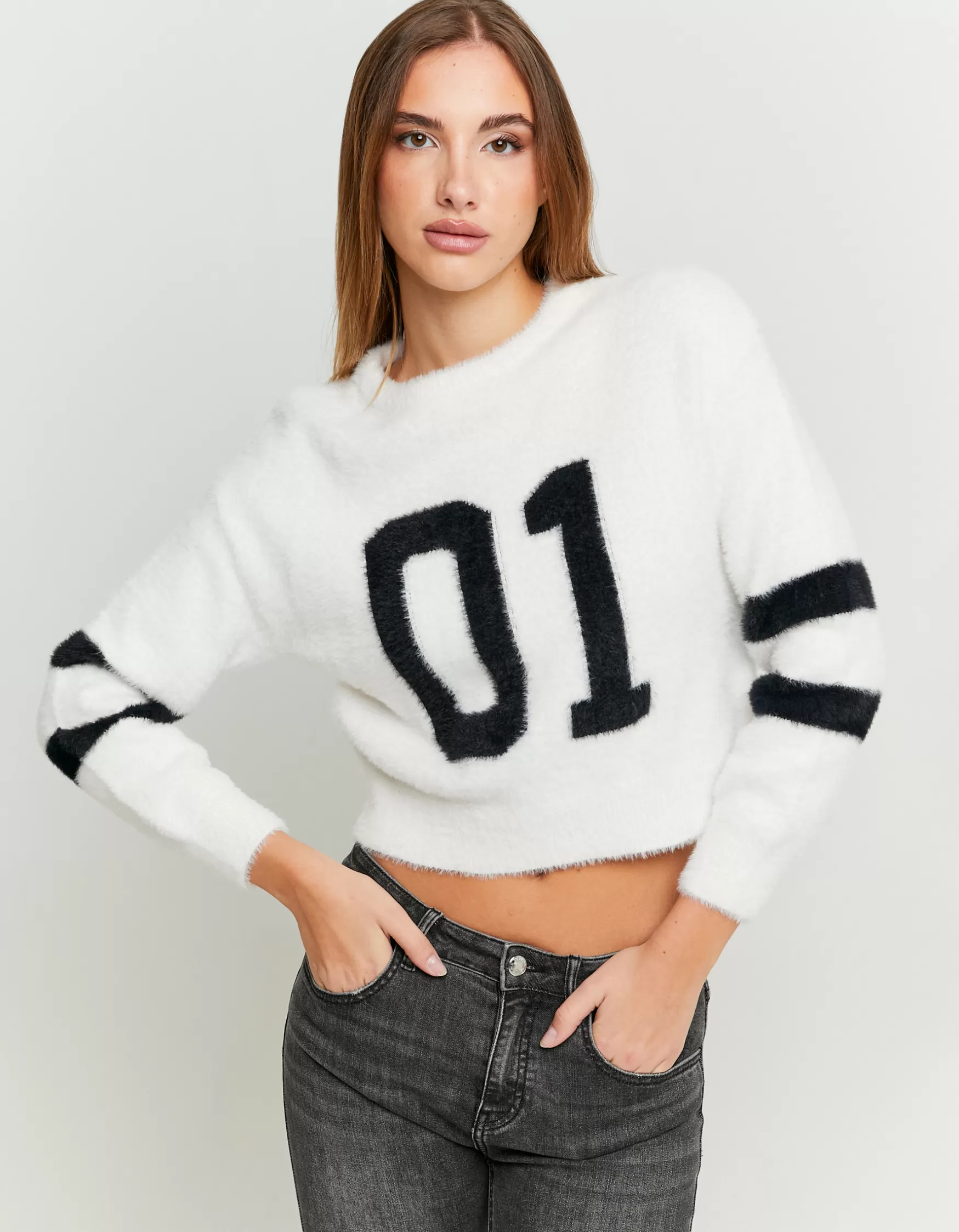 Fashion Pull Duveteux style Universitaire Maille