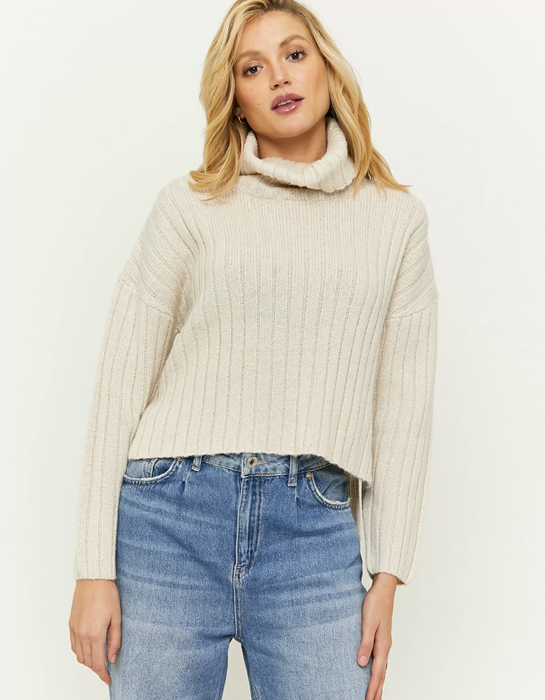 Fashion Pull Col Roulé Blanc Maille