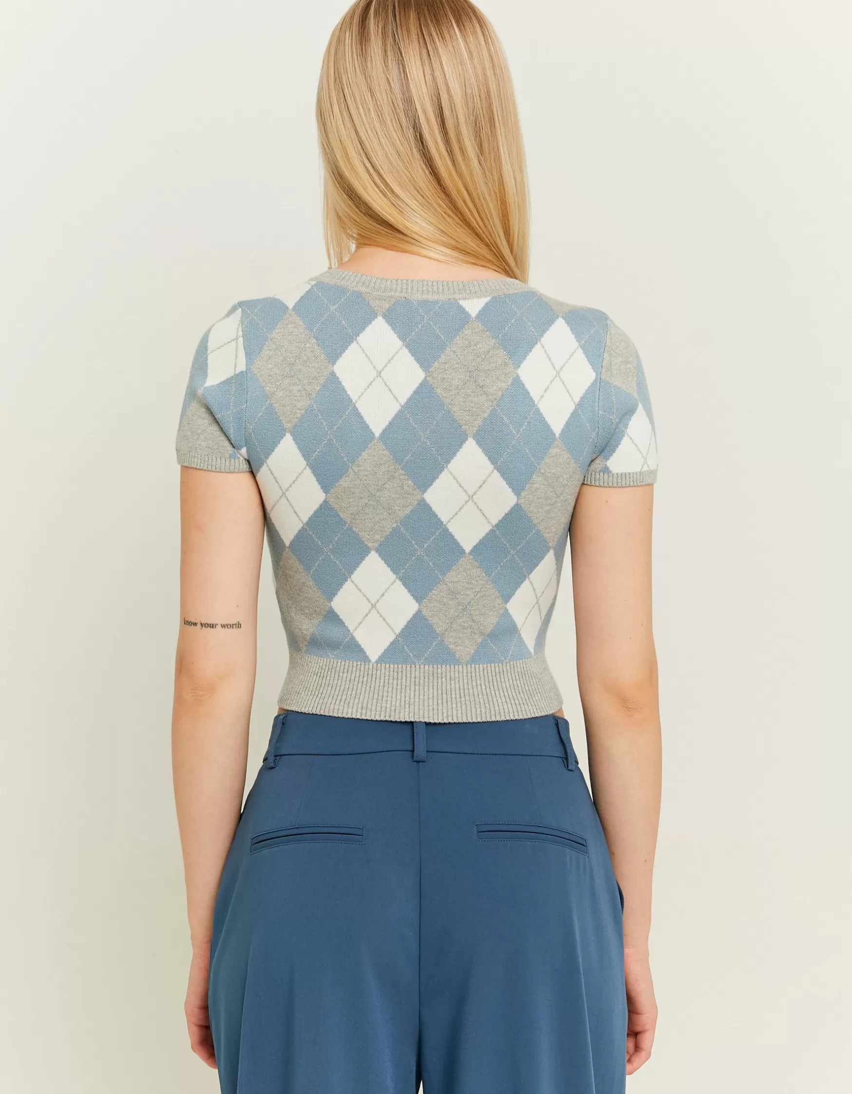 Flash Sale Pull Court en Maille à Carreaux Maille