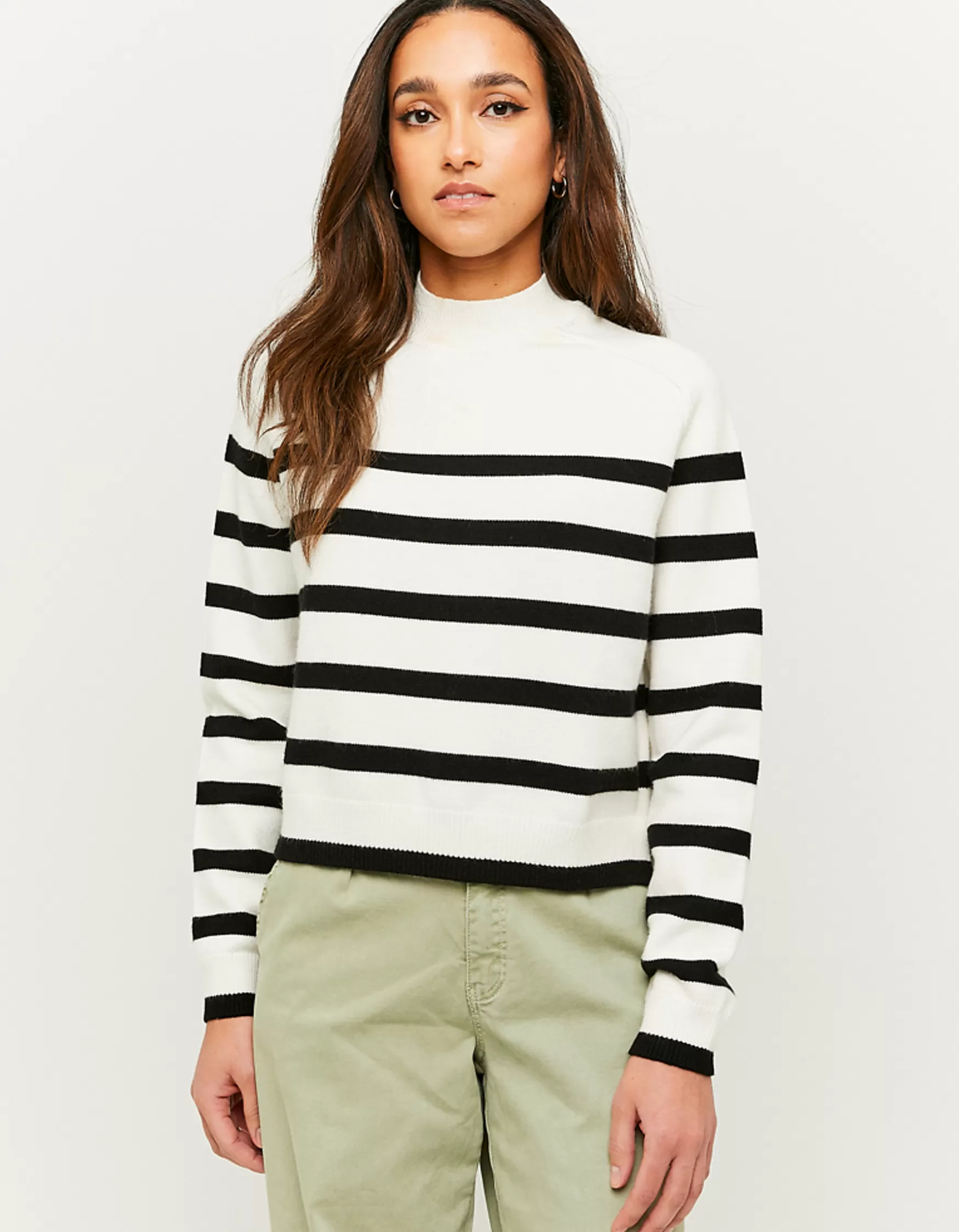 Sale Pull Court Rayé Col Roulé Maille