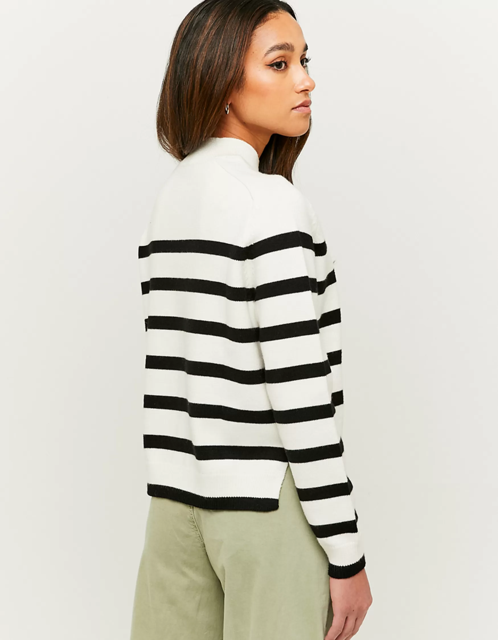 Sale Pull Court Rayé Col Roulé Maille