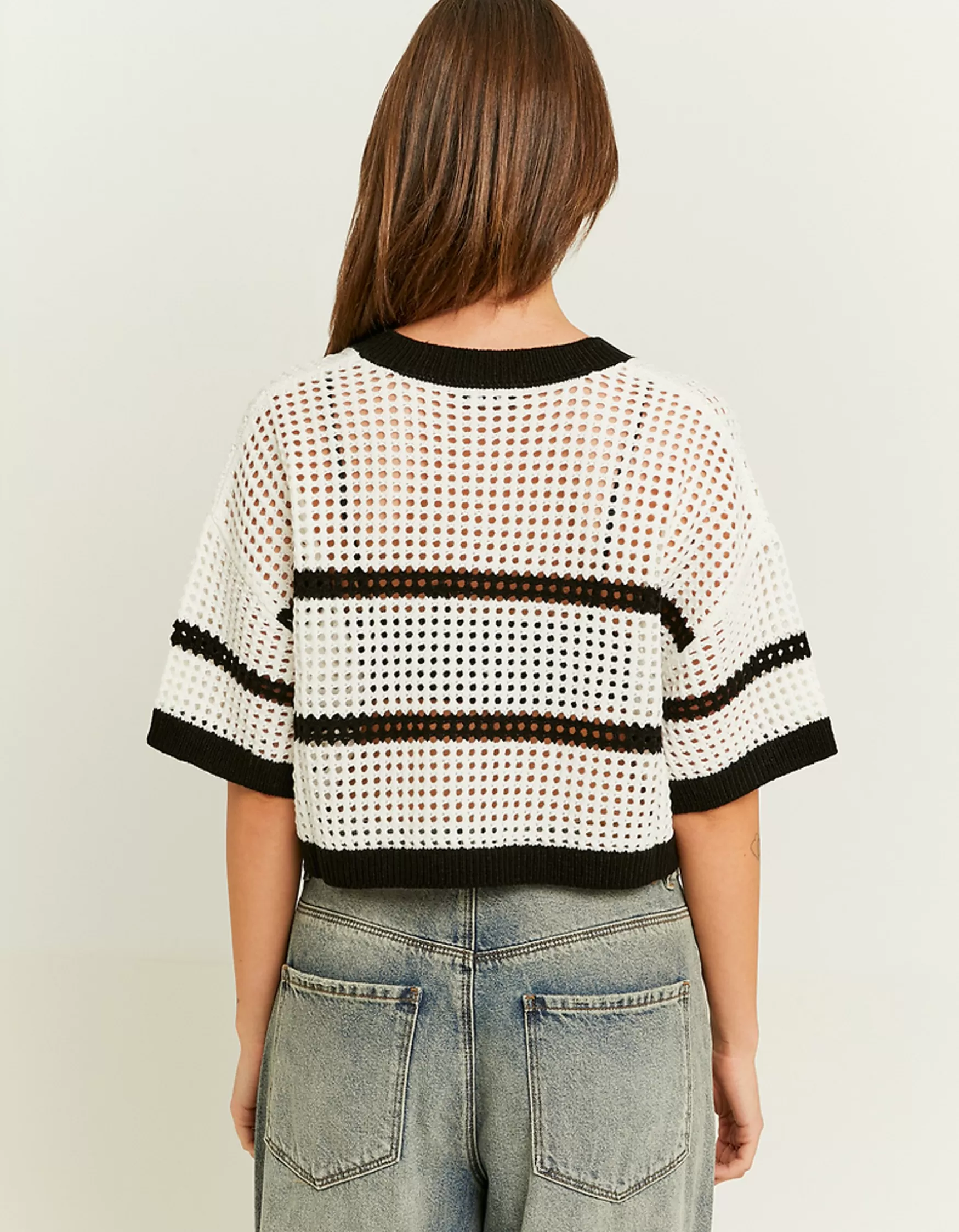 Hot Pull en Crochet avec Rayures Noires Maille | Tops