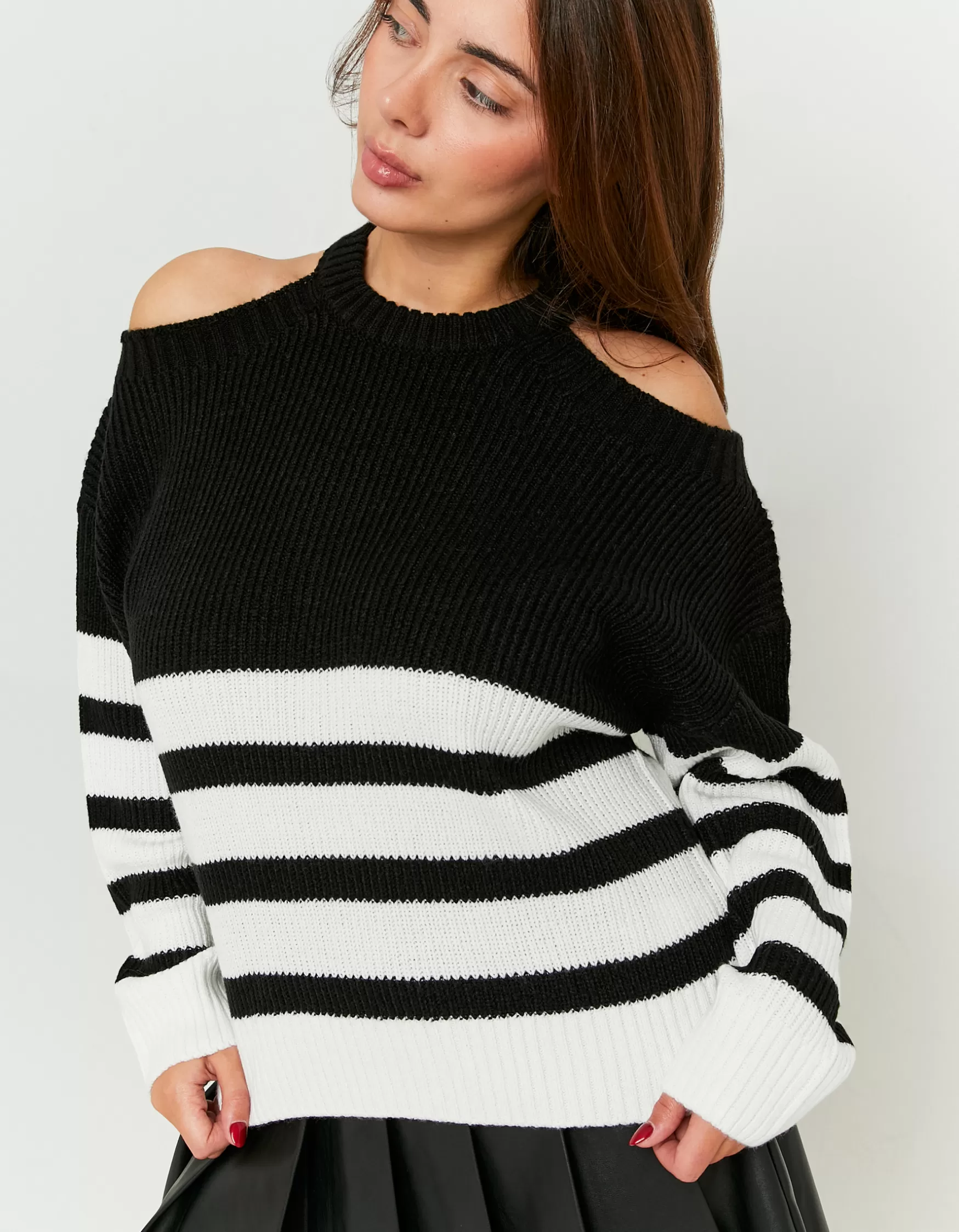Best Sale Pull Rayé avec Découpes sur les Épaules Maille