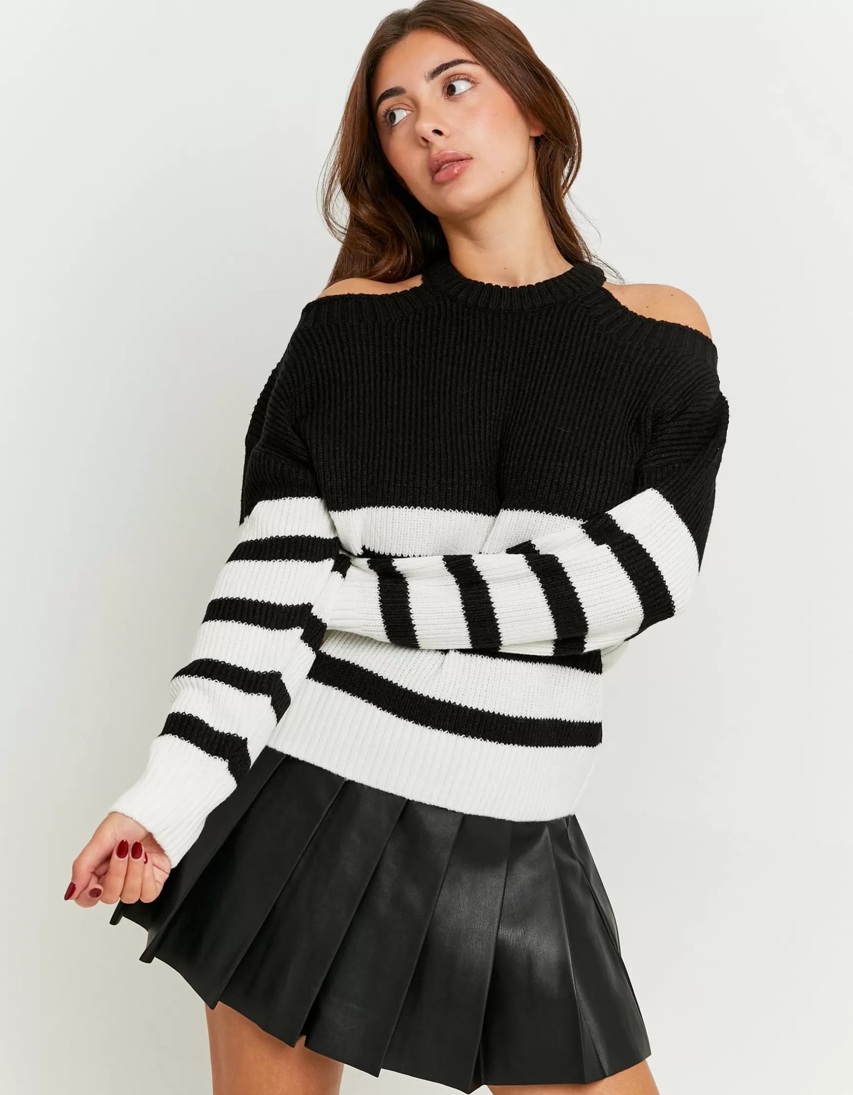 Best Sale Pull Rayé avec Découpes sur les Épaules Maille