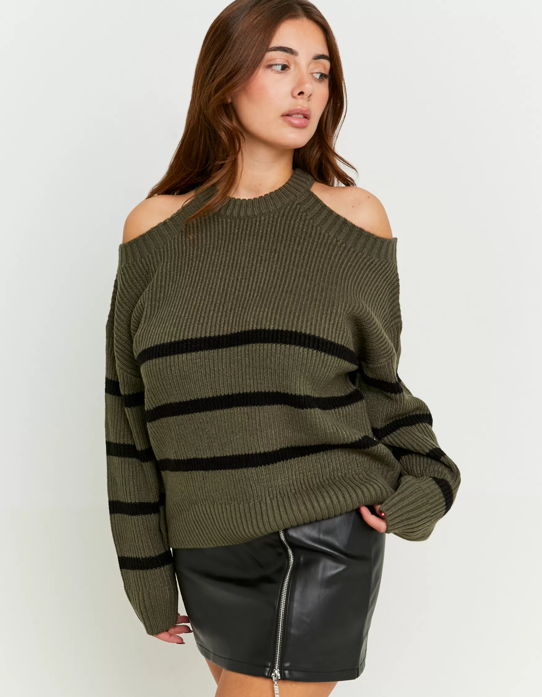 Store Pull Rayé avec Découpes sur les Épaules Maille