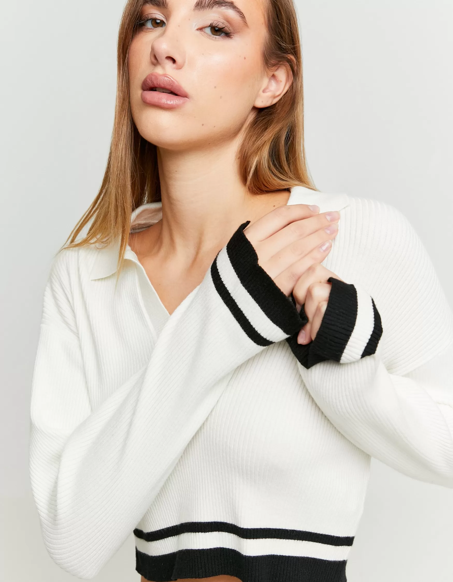 Discount Pull Rayé en Maille avec Col Polo Maille