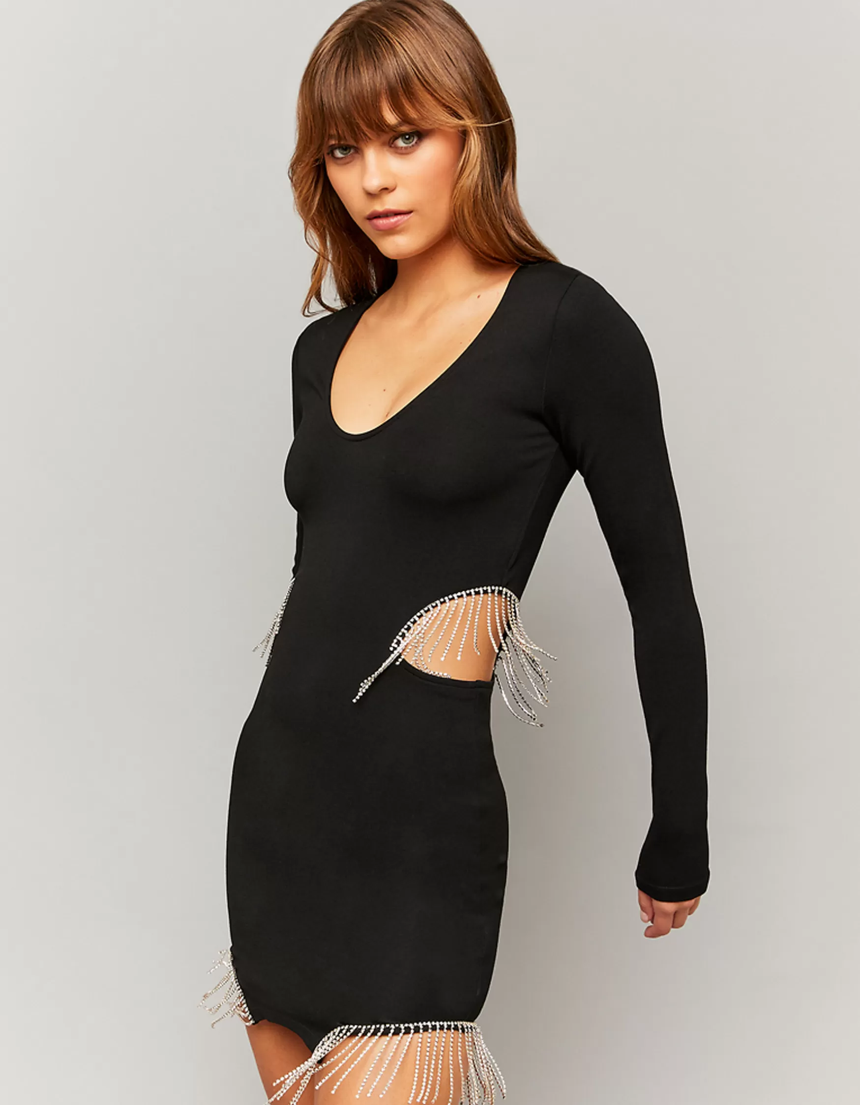 Cheap Robe courte ajustée e avec strass en cascade Robes