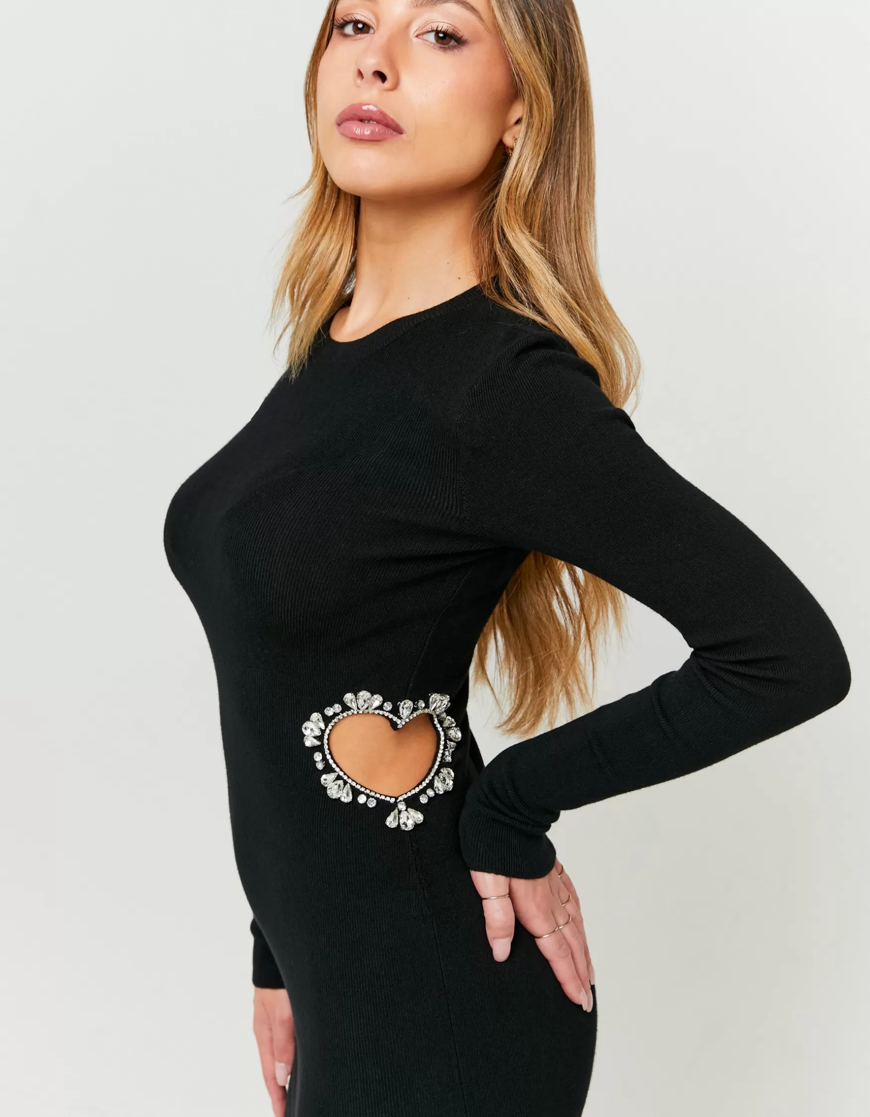 Cheap Robe Courte e en Maille avec Découpe et Strass Maille | Robes