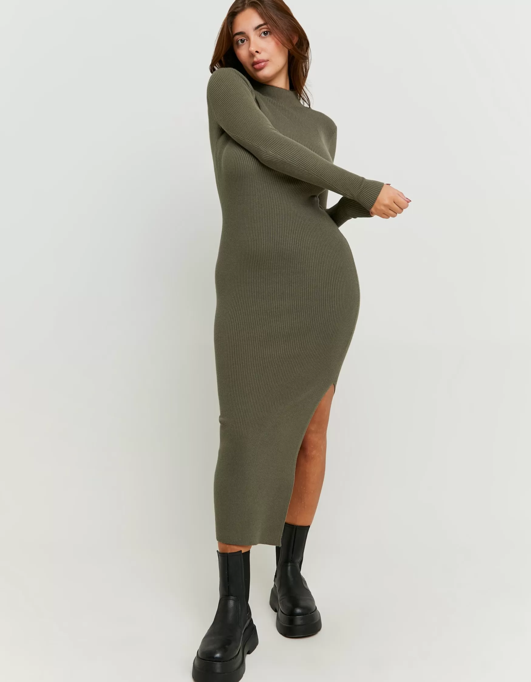 Online Robe Longue en Maille avec Fente Maille | Robes