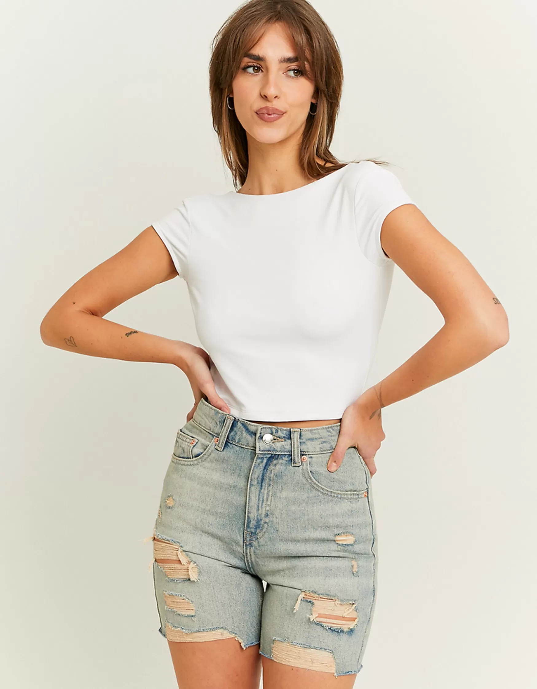 Hot Short Bermuda Destroy Taille Haute Shorts