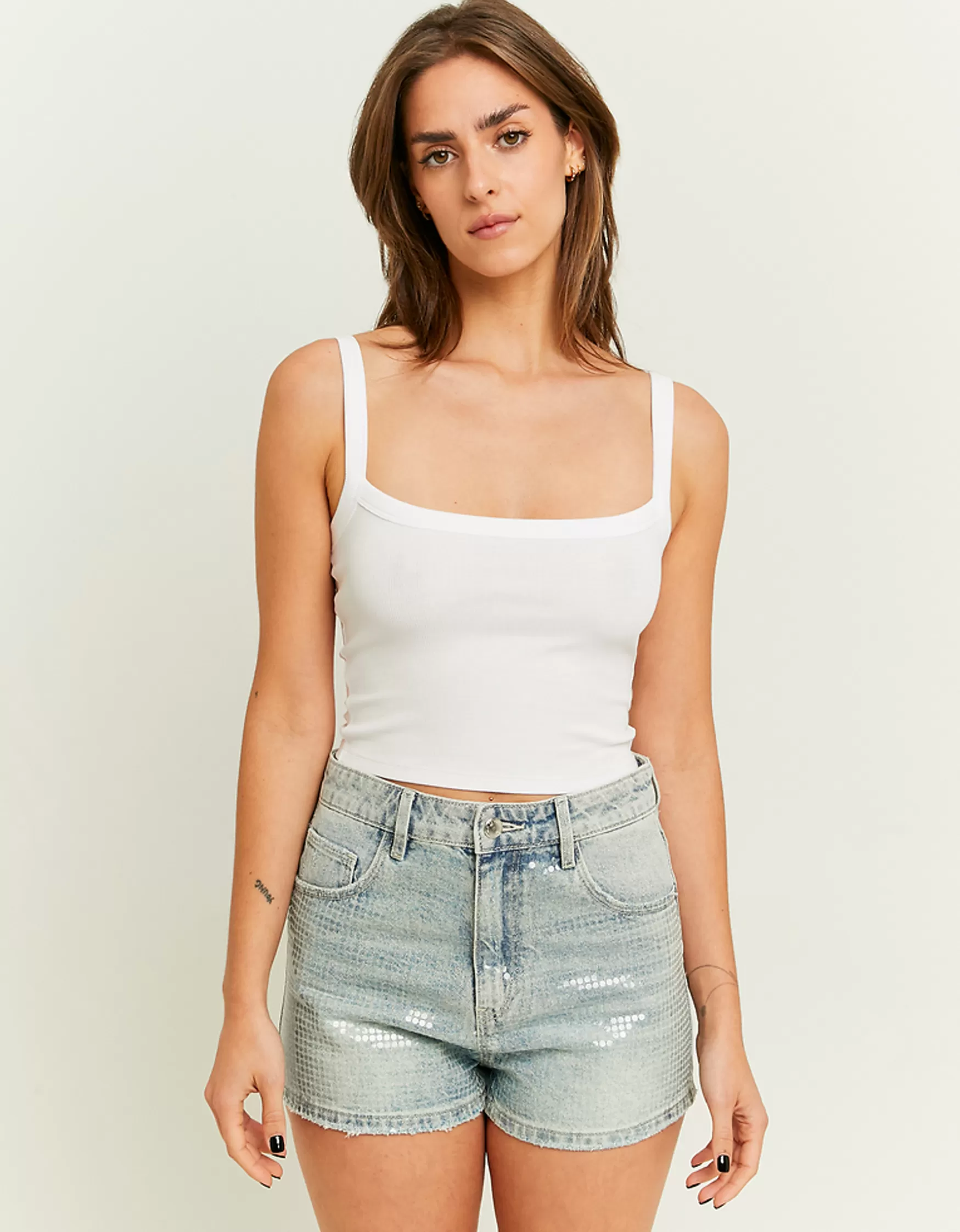 Discount Short Mom Taille Haute avec Paillettes Shorts