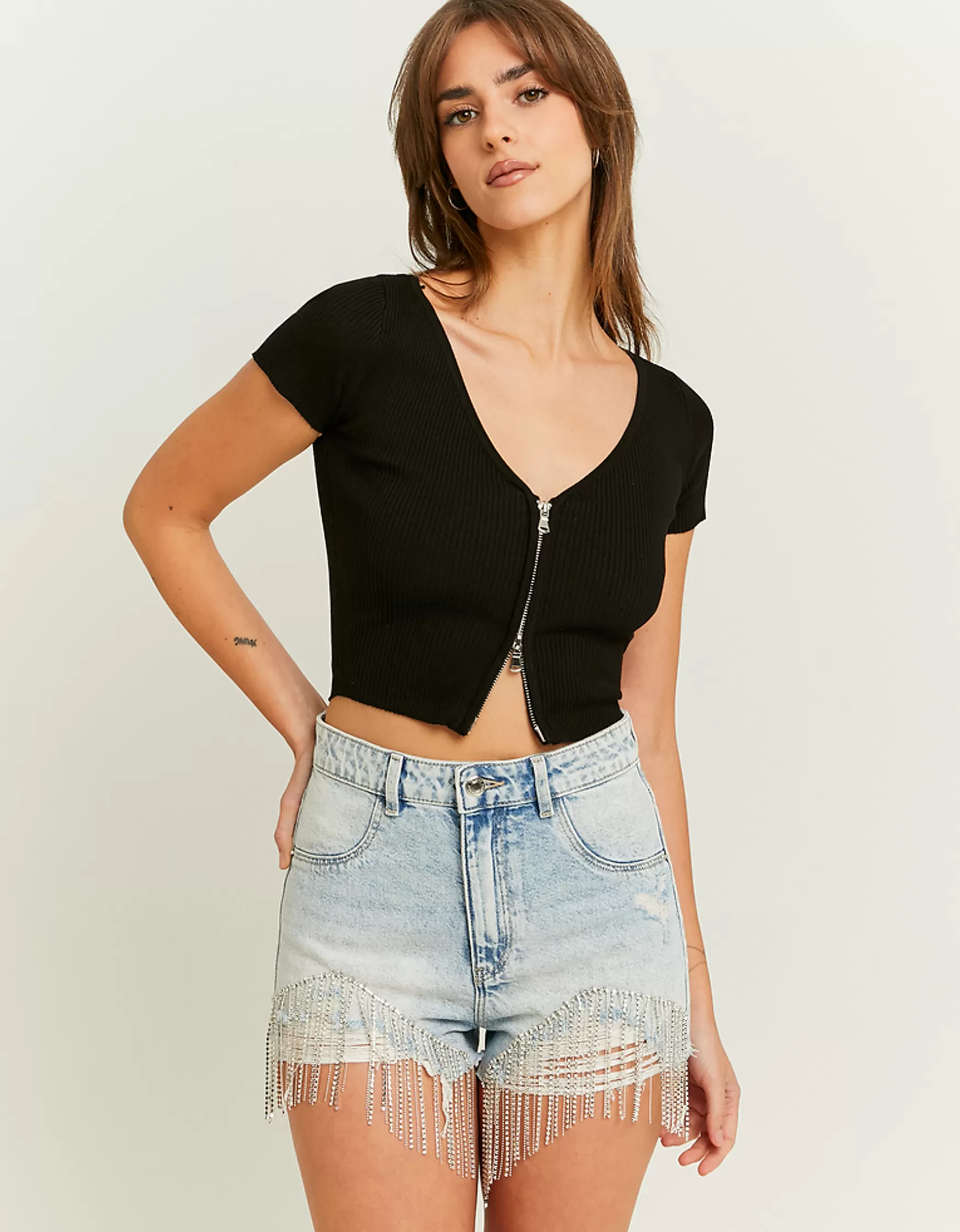Store Short Mom Taille Haute avec Strass Shorts