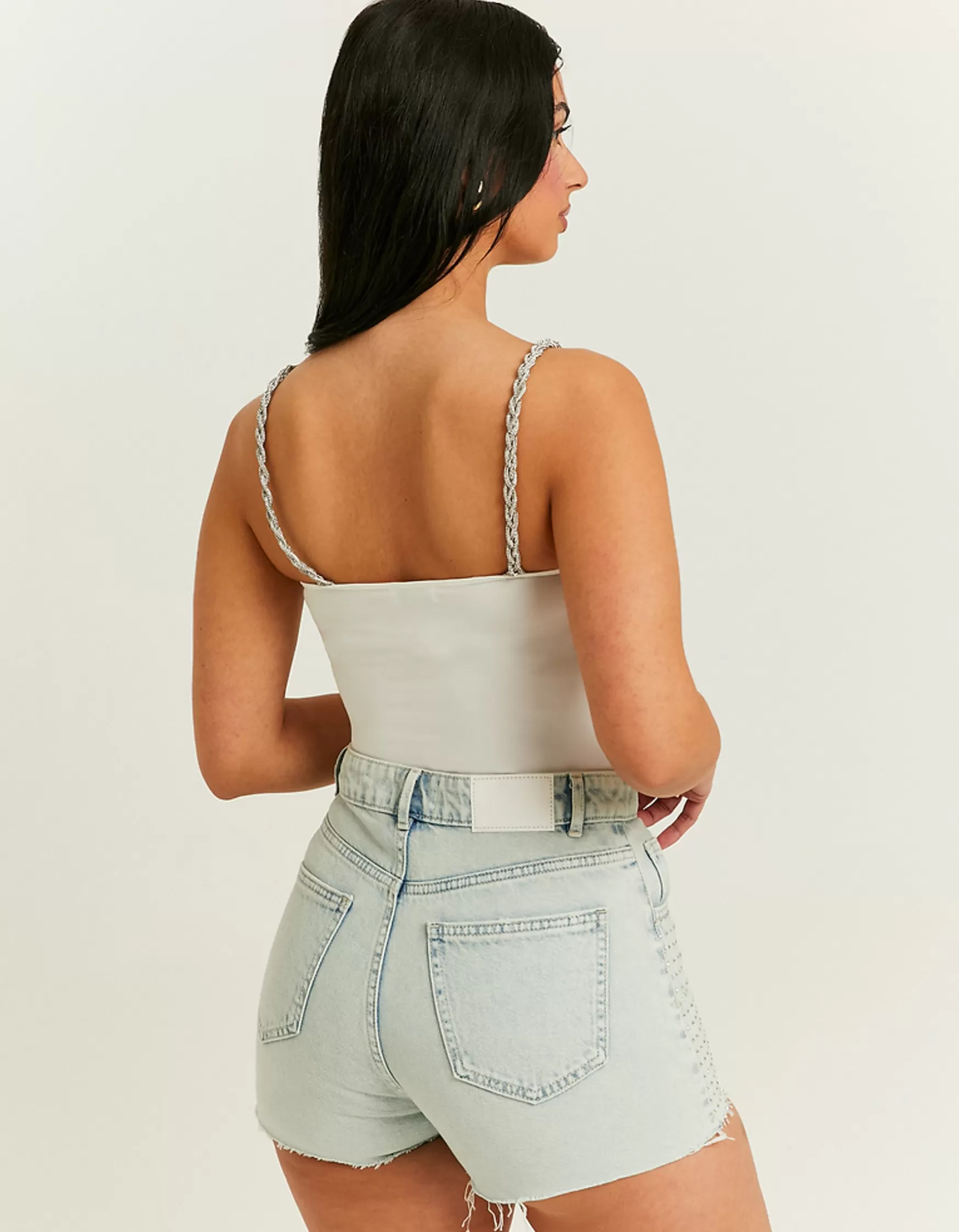 Cheap Short Mom Taille Haute avec Strass Shorts