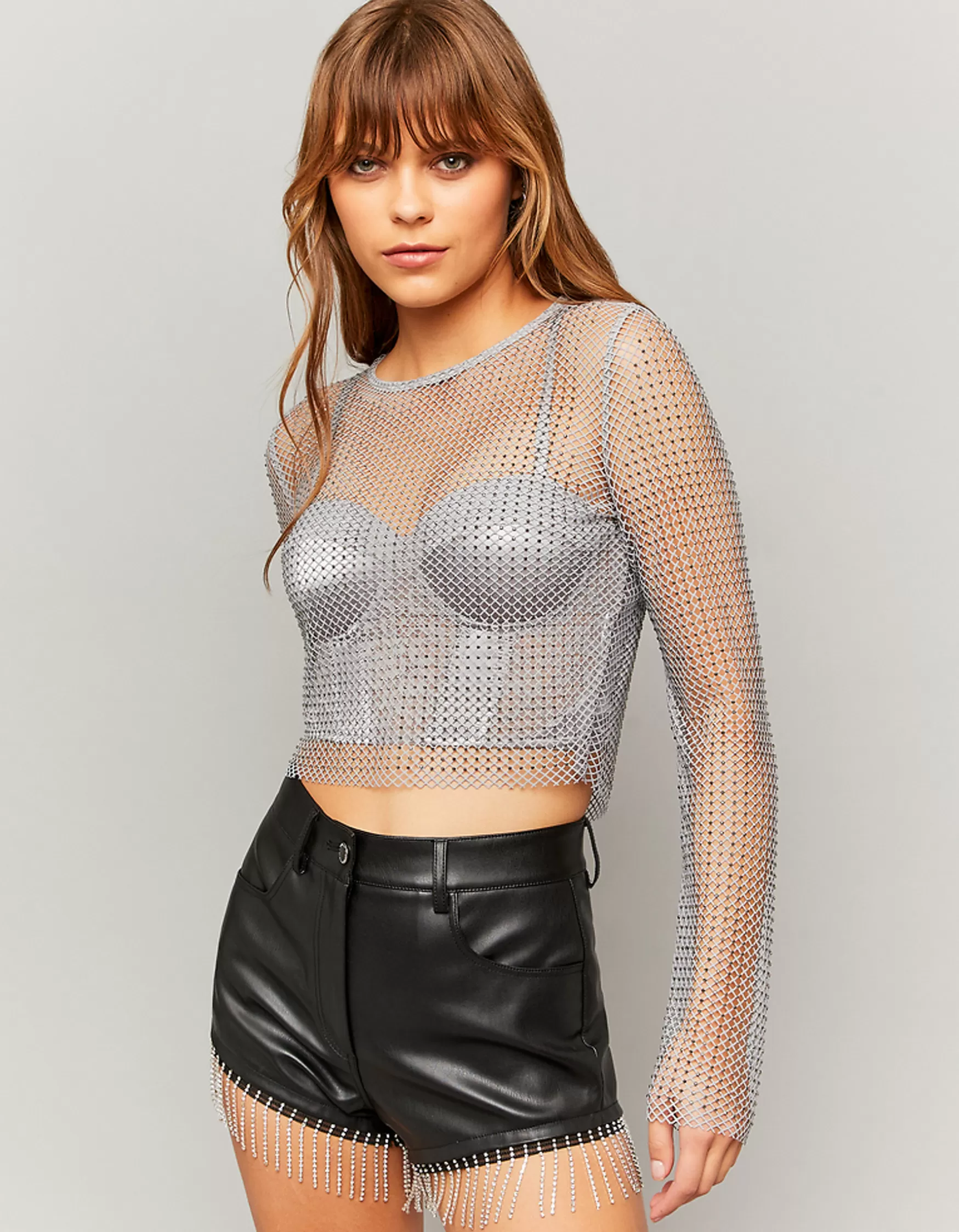 Cheap Short en similicuir avec strass en cascade Shorts