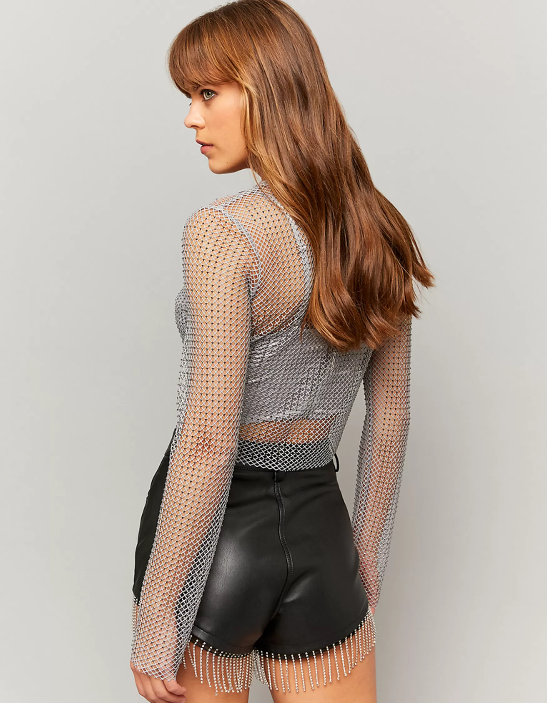Cheap Short en similicuir avec strass en cascade Shorts