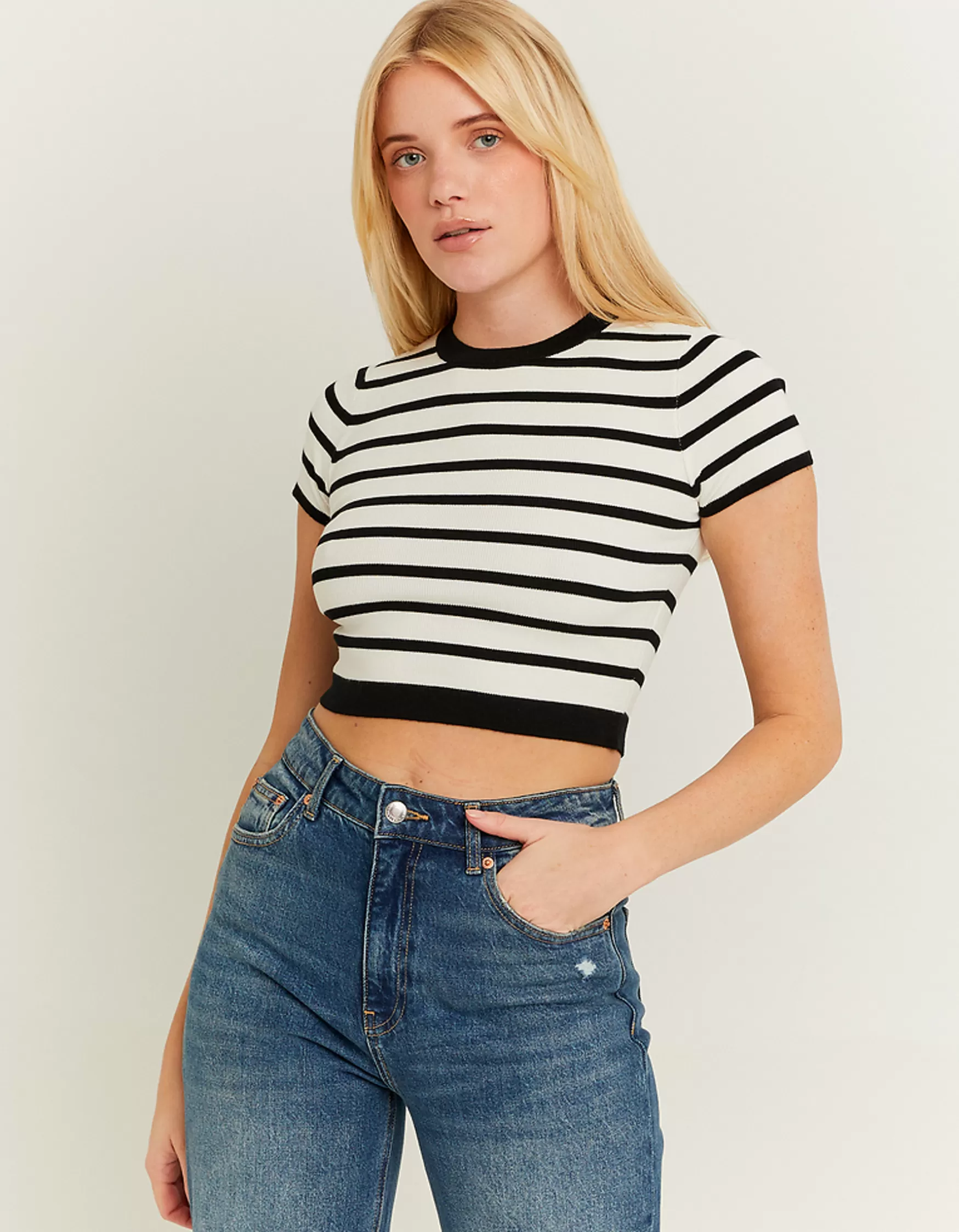Clearance Top ajusté rayé en maille Maille