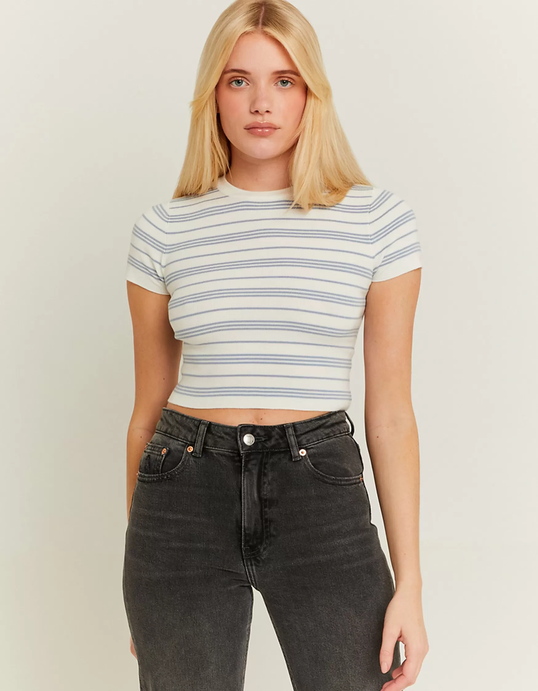 Discount Top ajusté rayé en maille Maille
