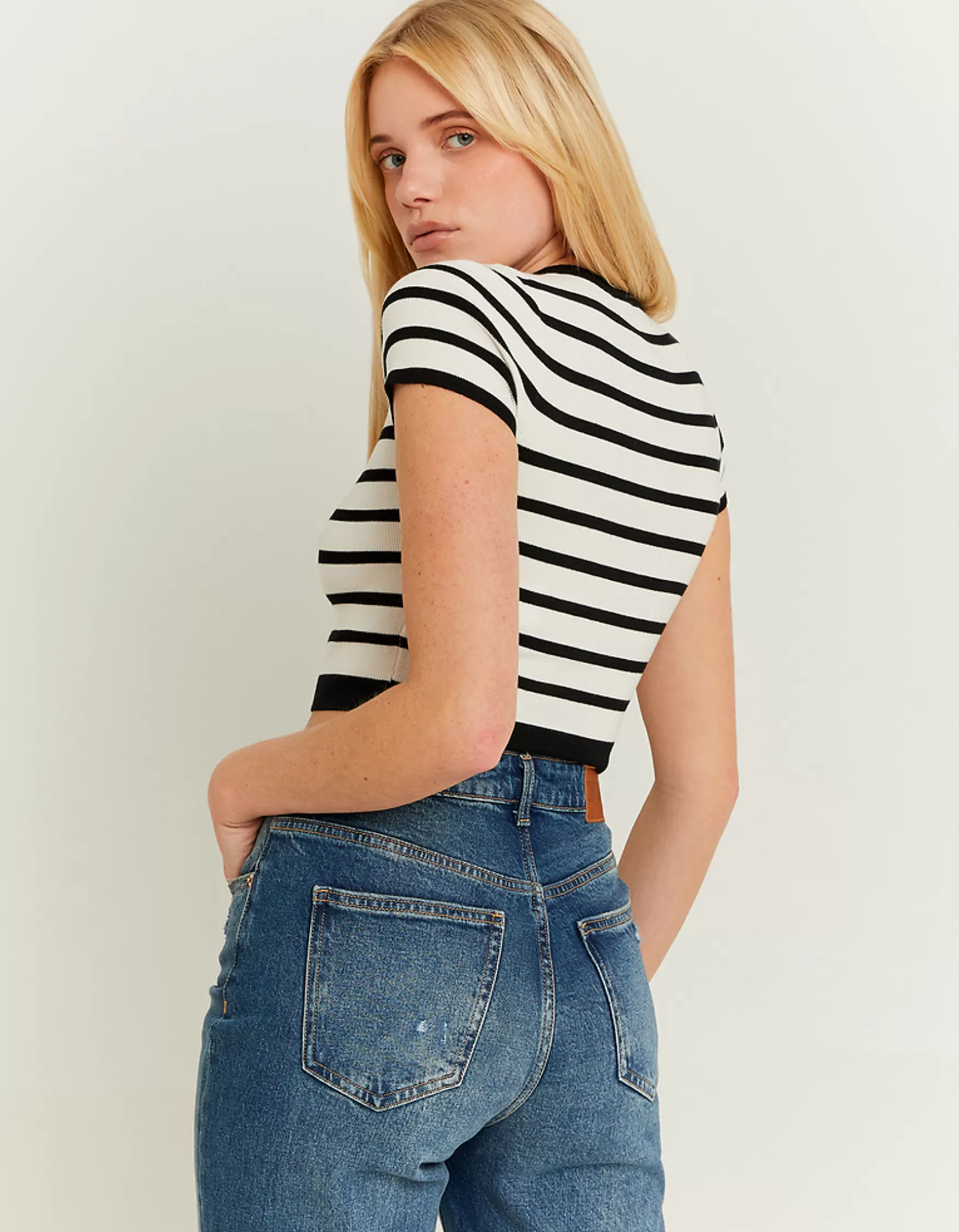 Clearance Top ajusté rayé en maille Maille