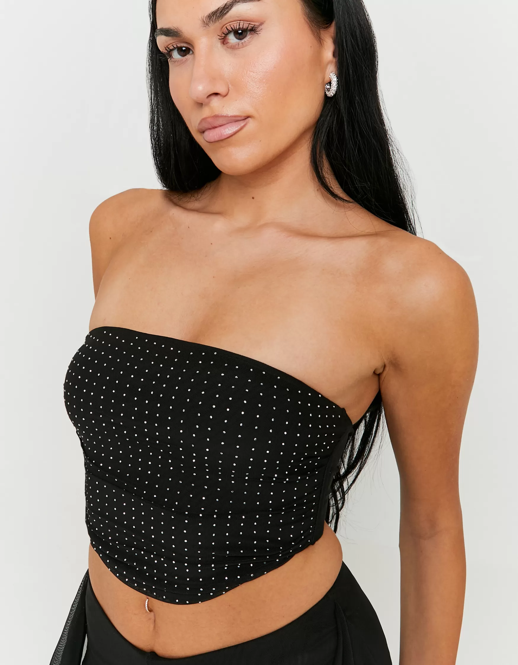 Cheap Top Bandeau en Mesh avec Strass Tops