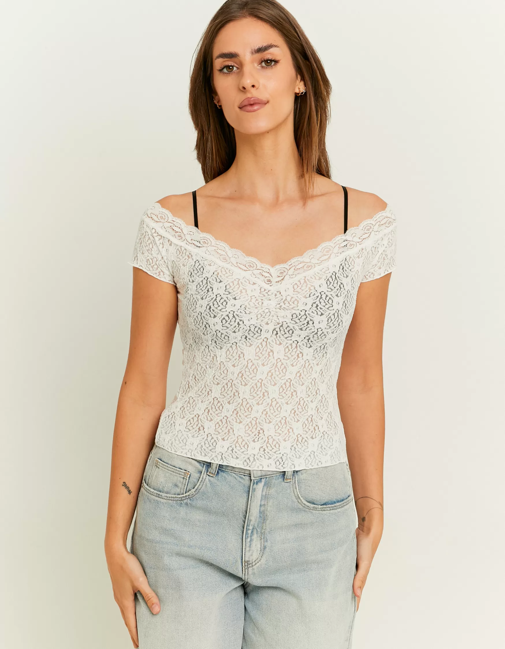 Clearance Top en Dentelle Épaules Dénudées Tops