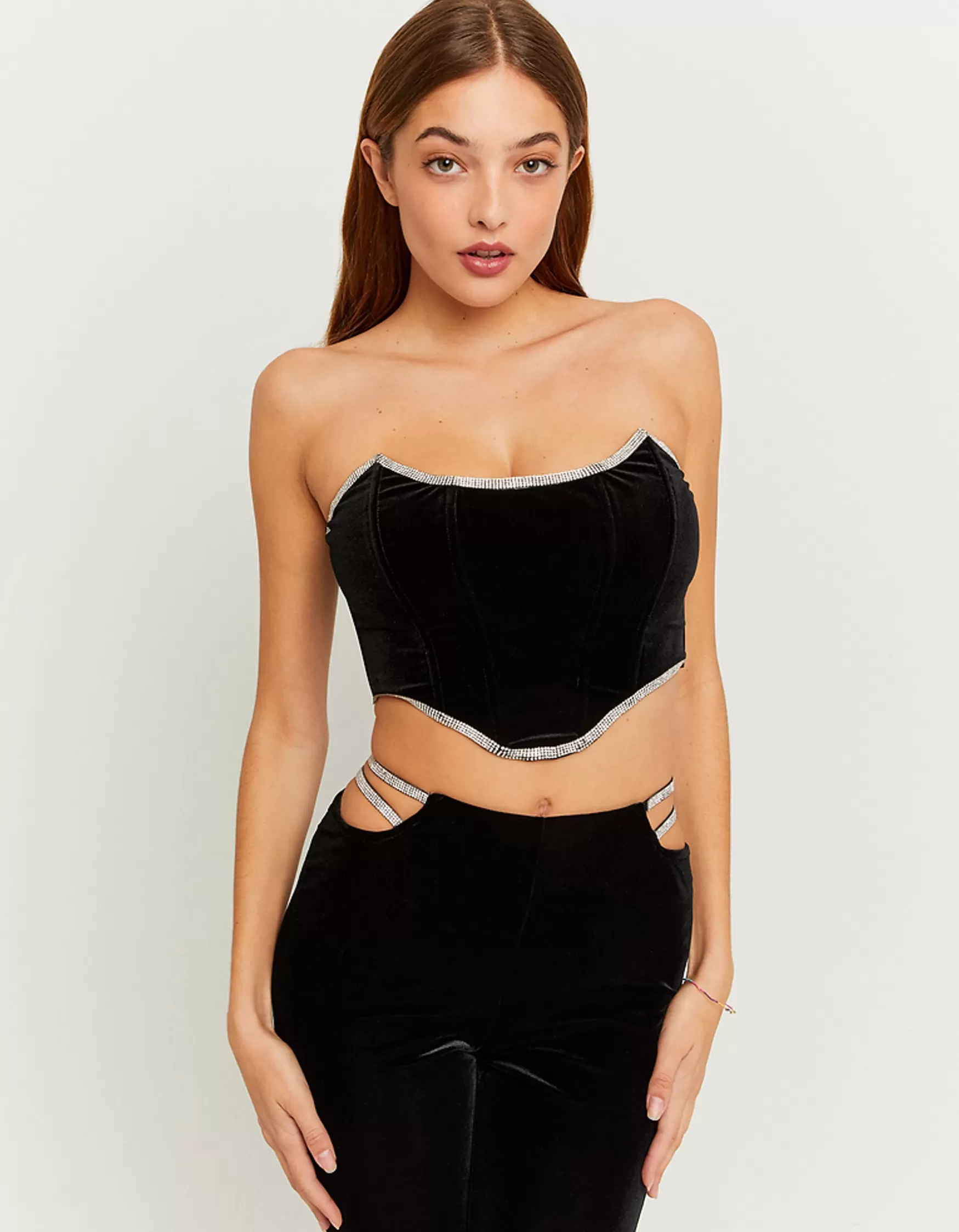 Hot Top Bustier en Velours avec Strass Tops