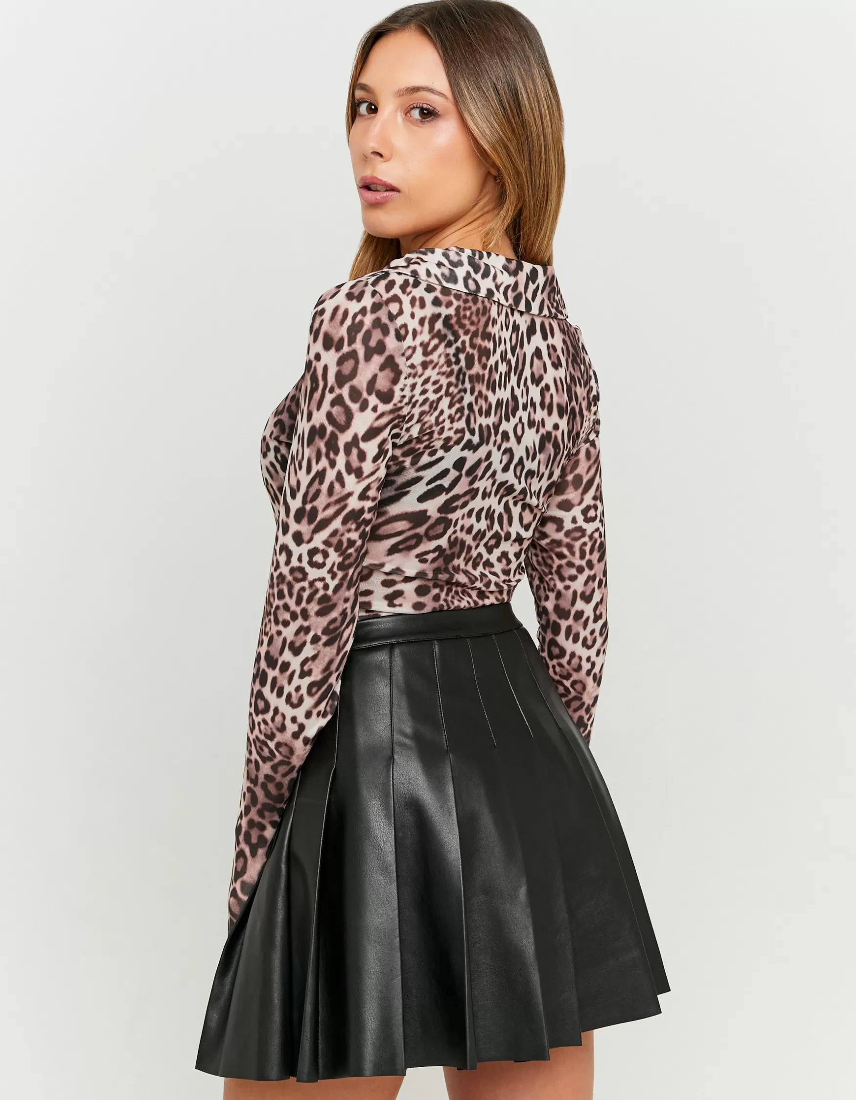 New Top Col Polo en Mesh Imprimé Léopard Tops
