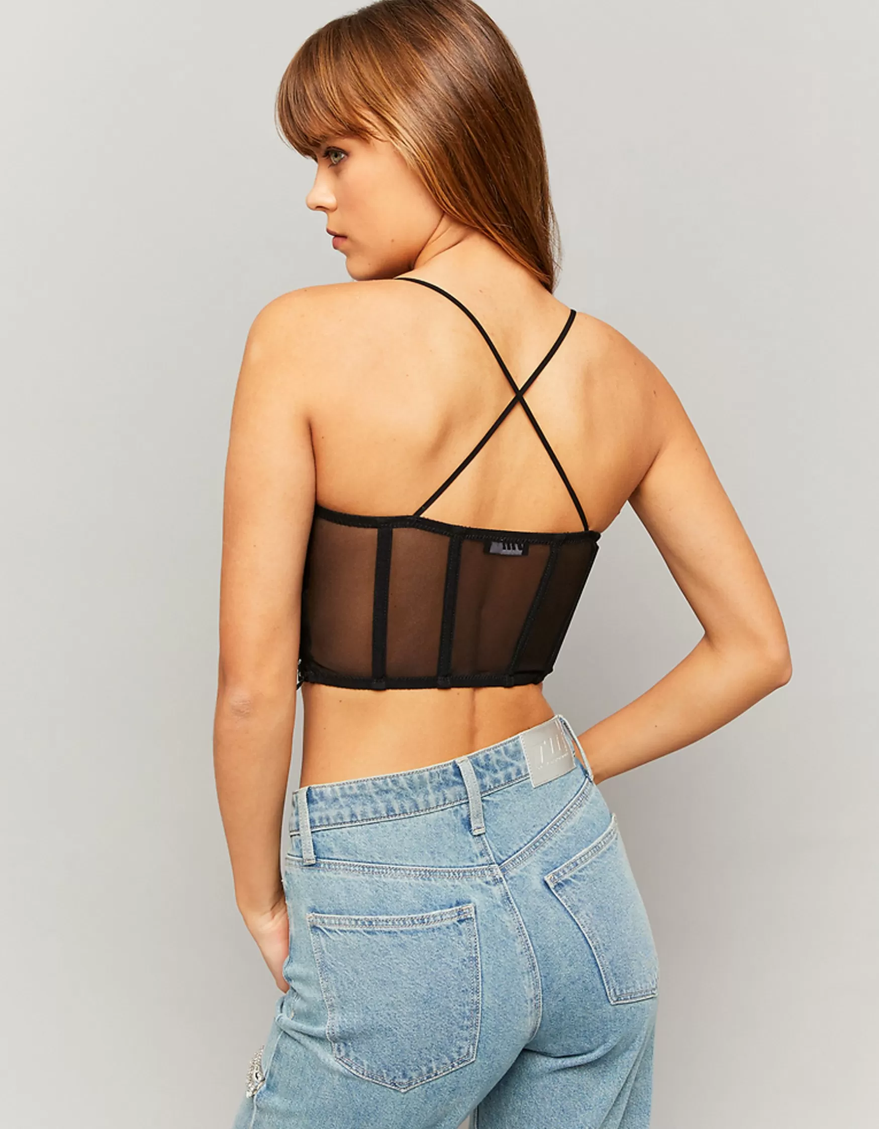 Flash Sale Top corset en mesh à strass Tops