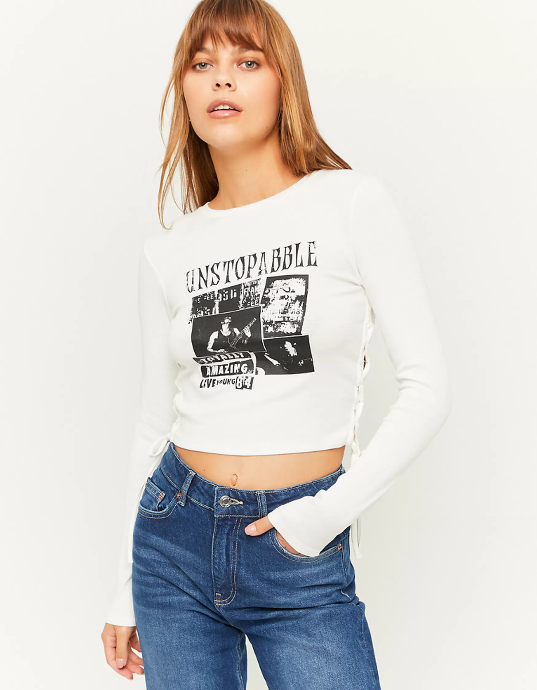 Cheap Top court avec laçage latéral T-Shirts Imprimés