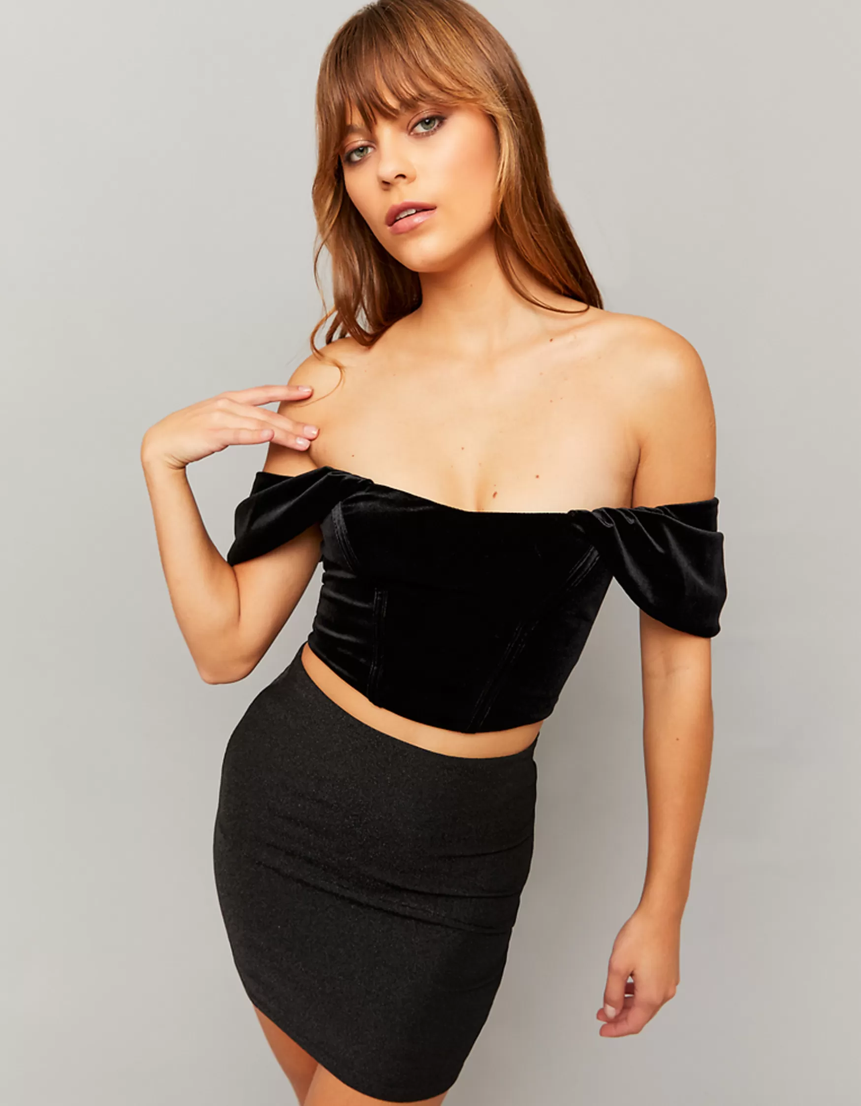 Cheap Top court en velours Tops