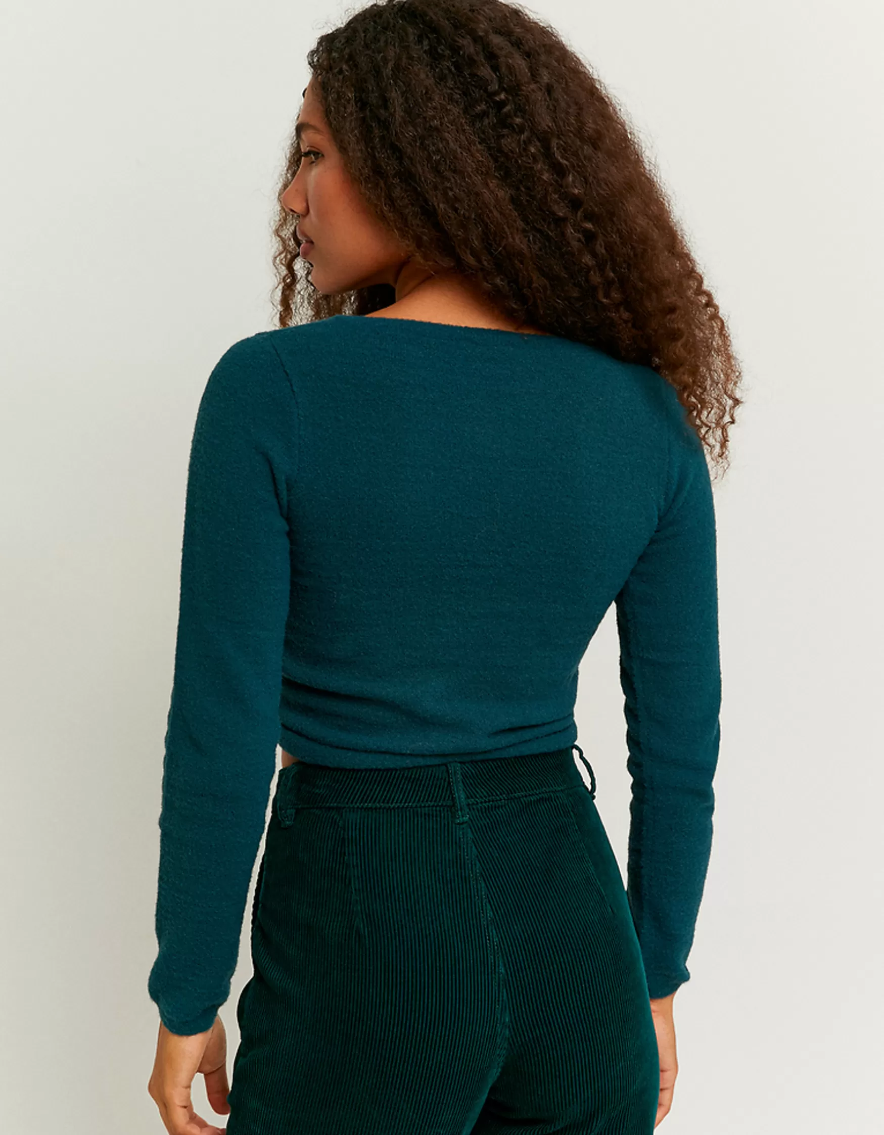 Fashion Top Froncé Court Col V Maille
