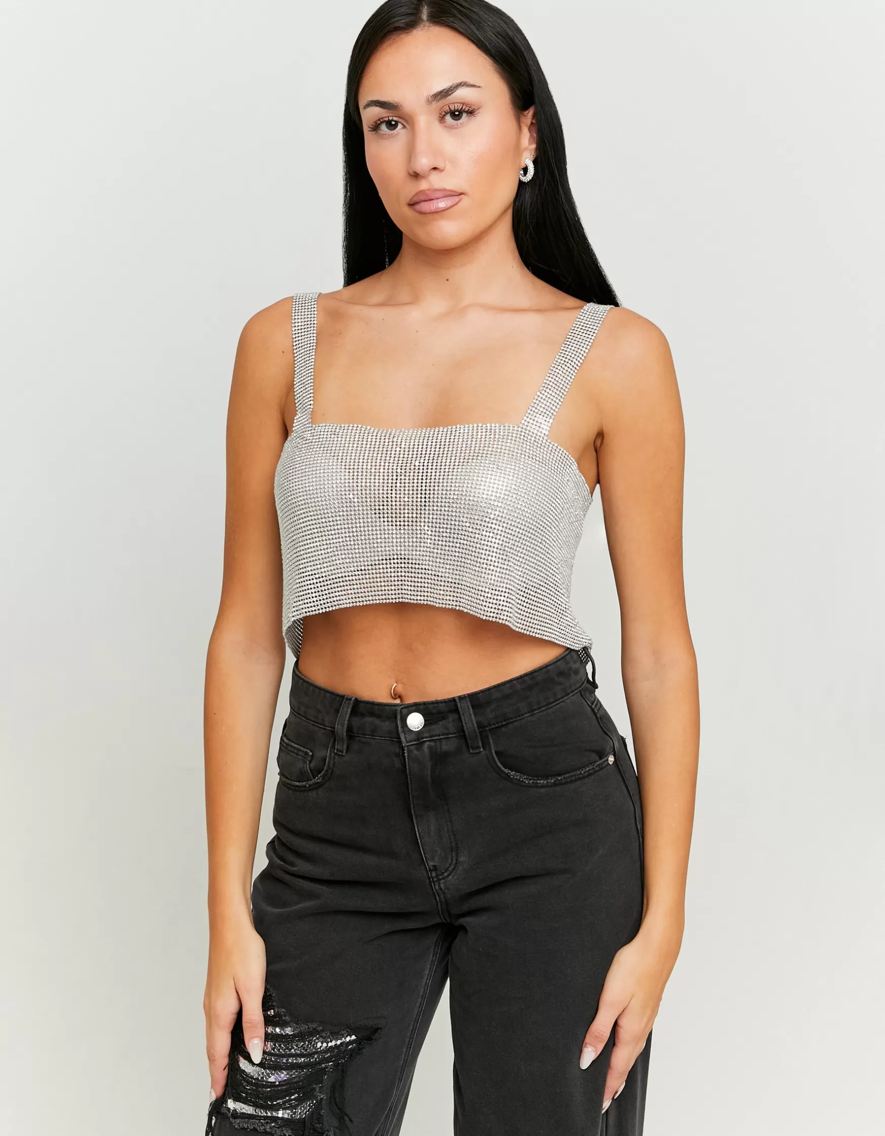 Clearance Top Métallique avec Strass Tops