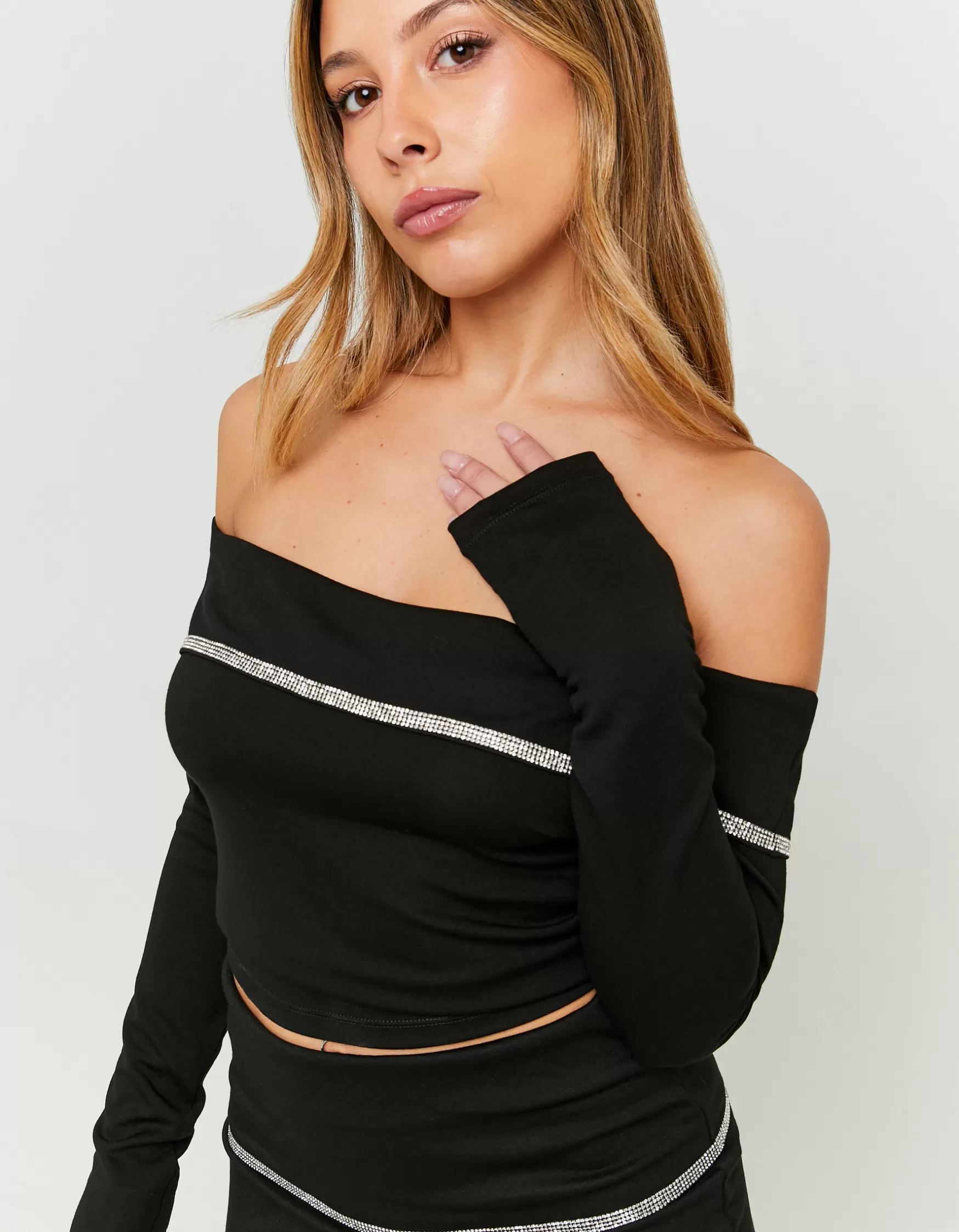 Cheap Top Épaules Dénudées avec Strass Tops | Total Look