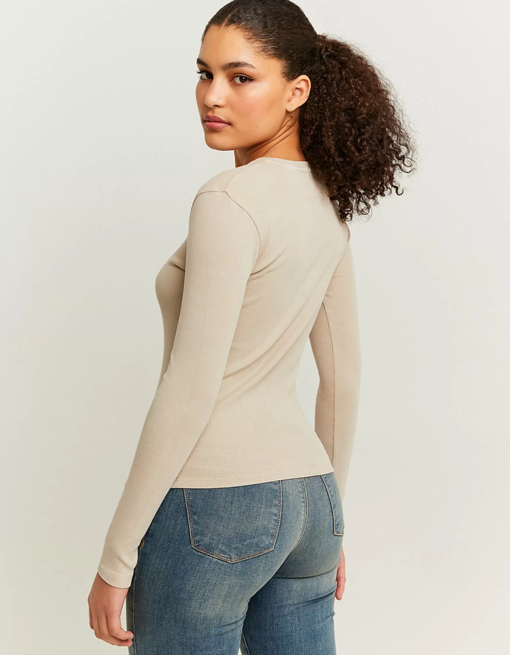 Clearance T-shirt à manches longues effet délavé acide beige T-Shirts Basiques