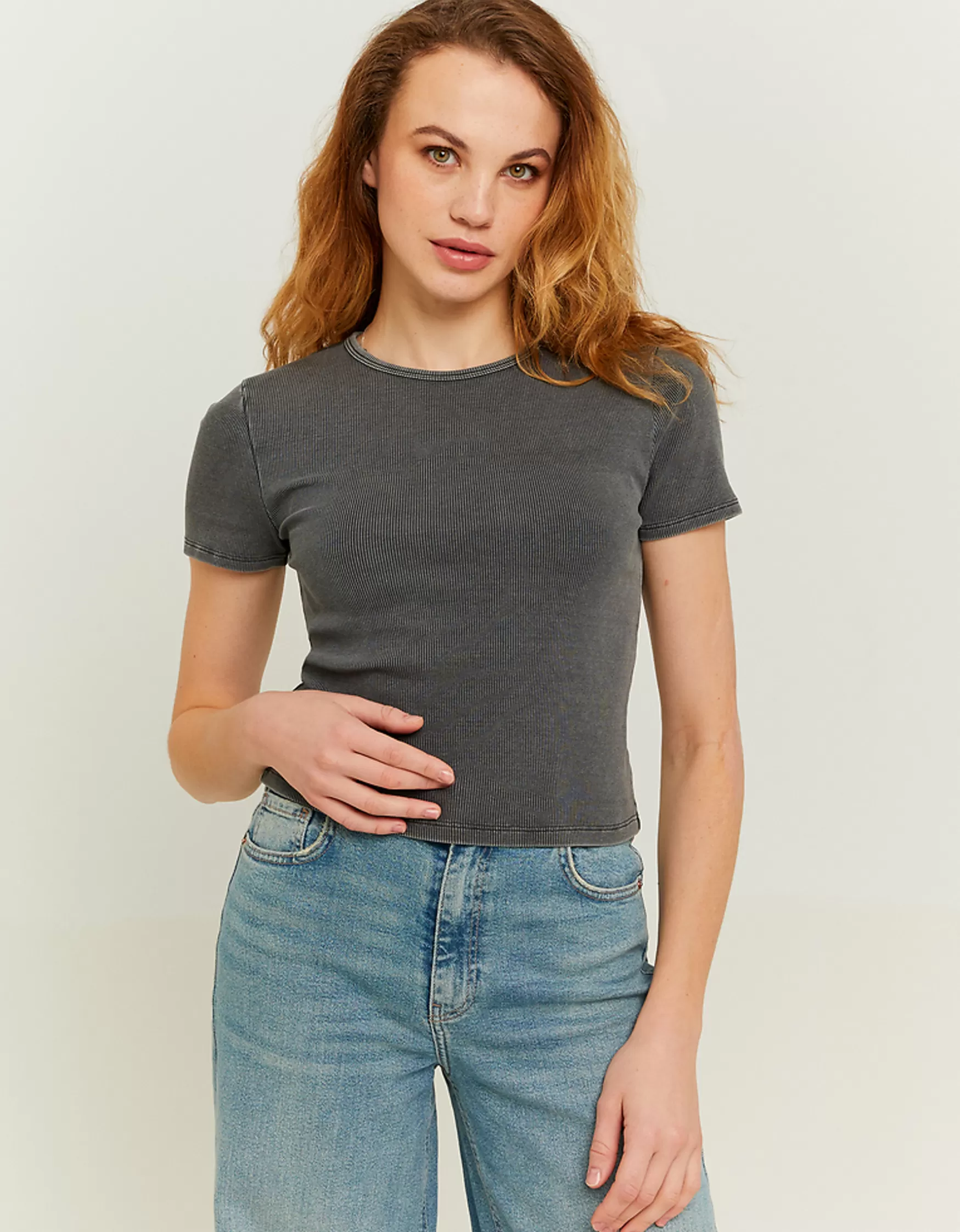 Cheap T-shirt basique effet délavé acide gris T-Shirts Basiques