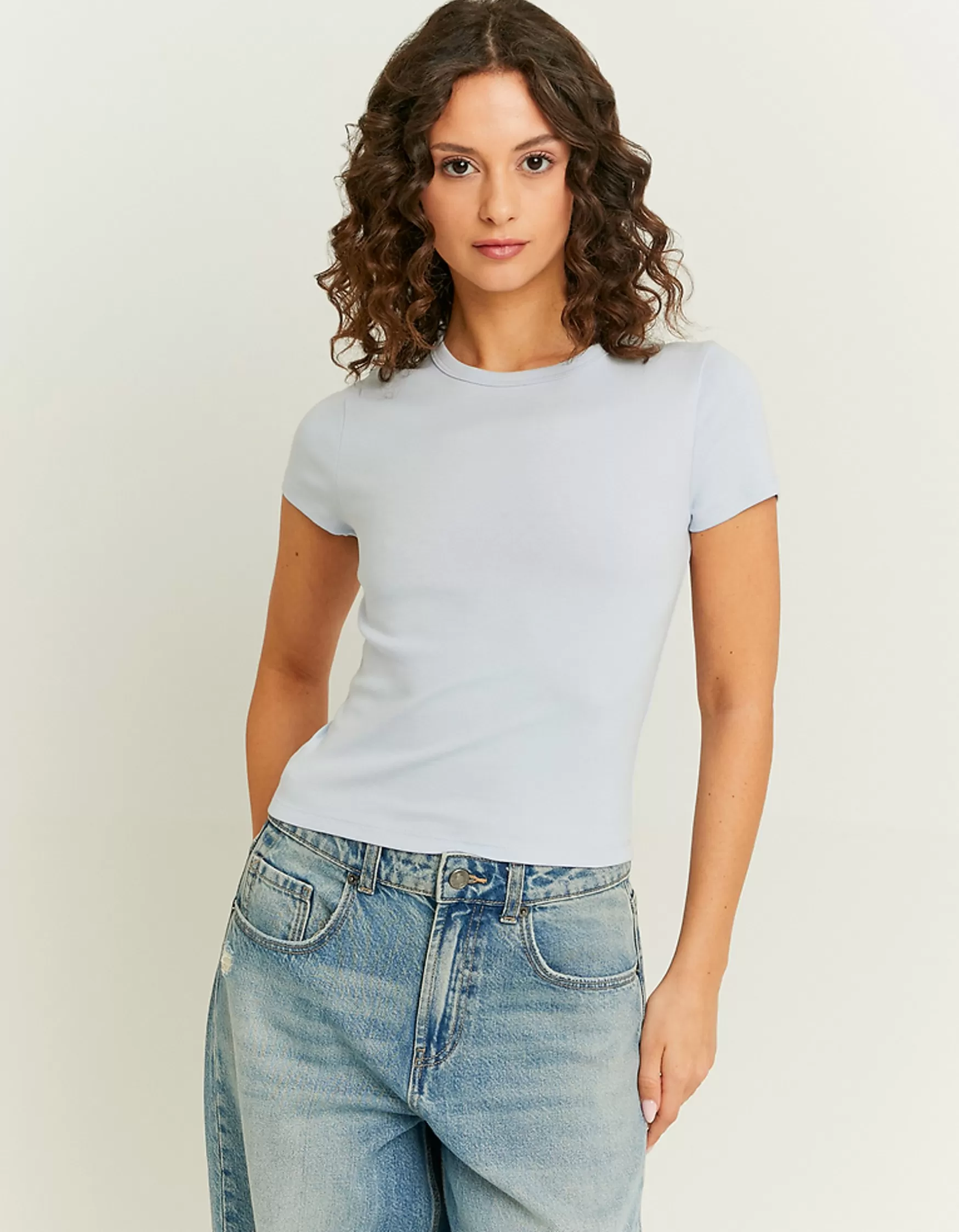 Clearance T-Shirt Clair Côtelé Basique T-Shirts Basiques