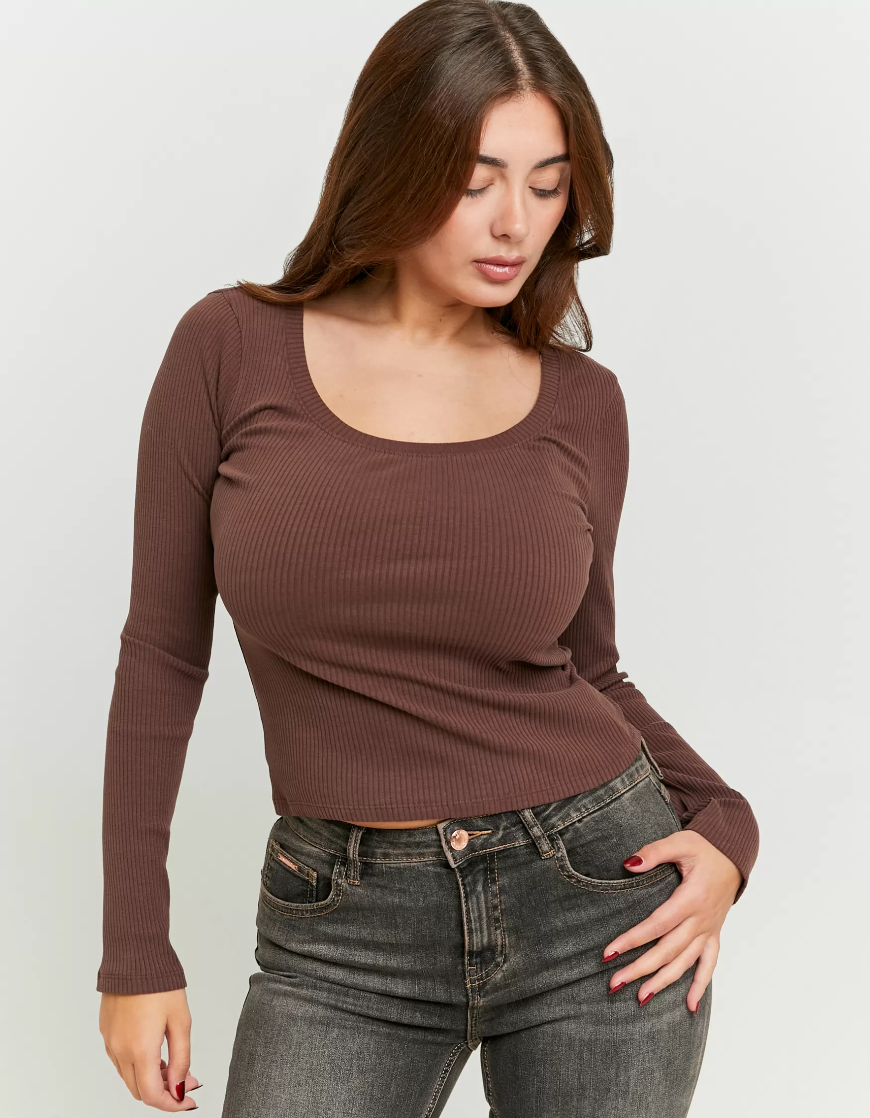 Discount T-Shirt Brun Basique Côtelé T-Shirts Basiques