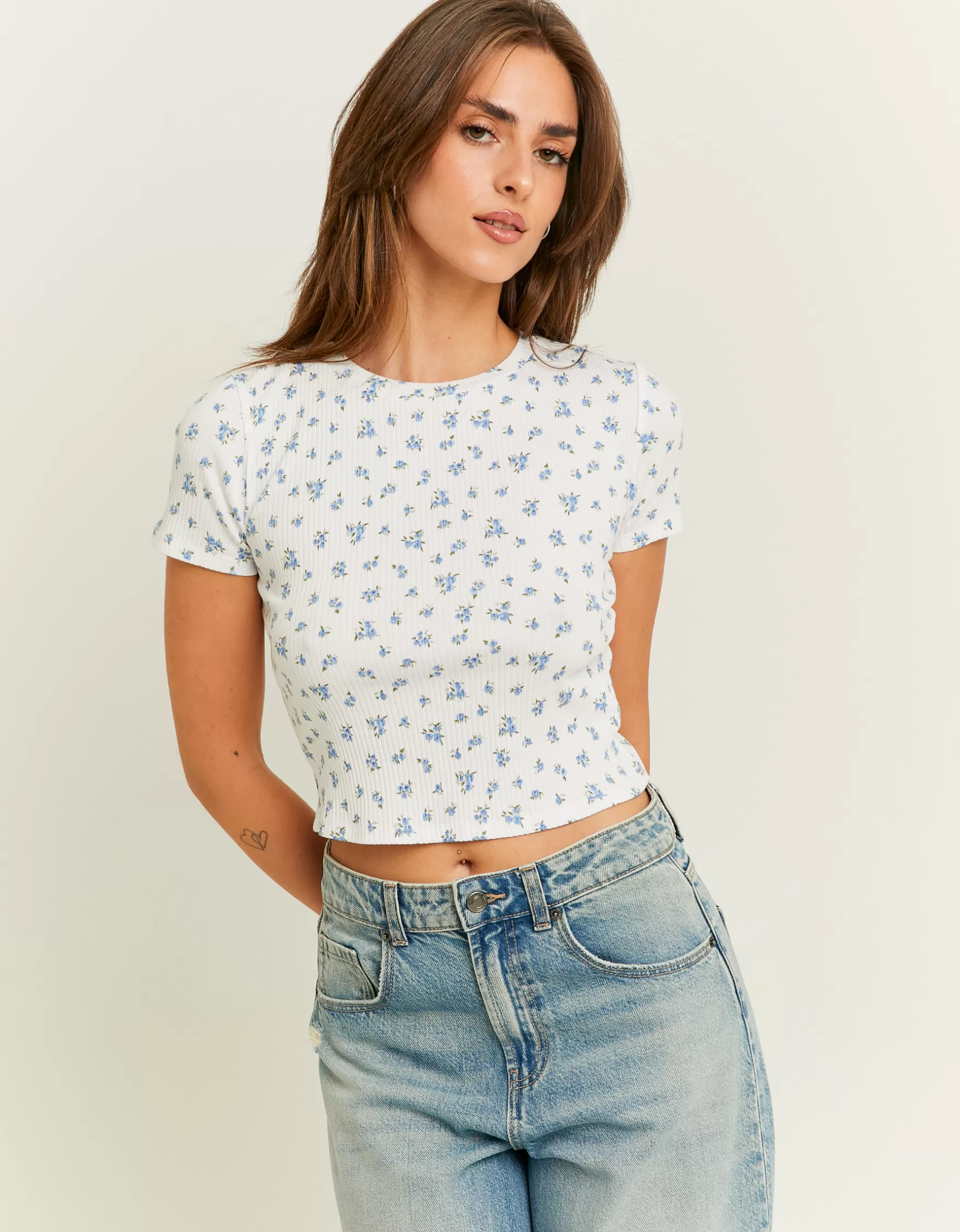 Outlet T-Shirt Court Basique Imprimé Floral T-Shirts Basiques