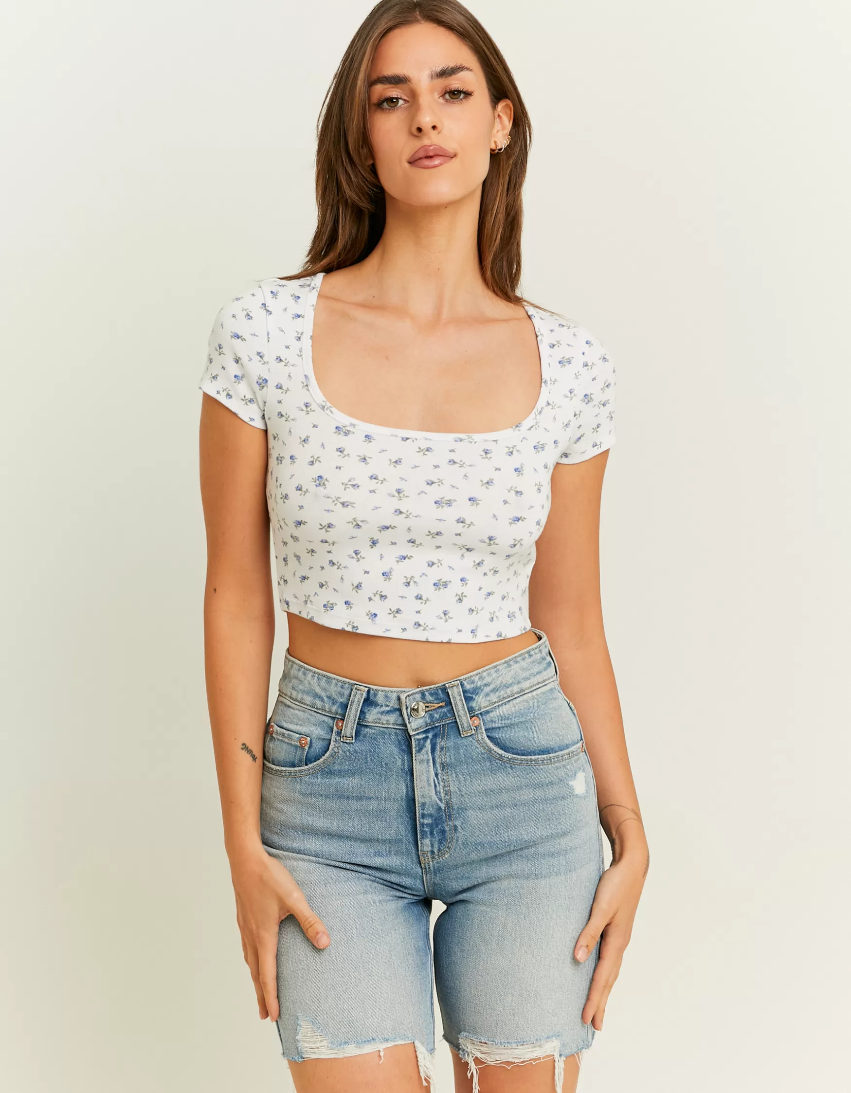 Hot T-Shirt Court Encolure Carrée Imprimé Floral Leggings | T-Shirts Basiques
