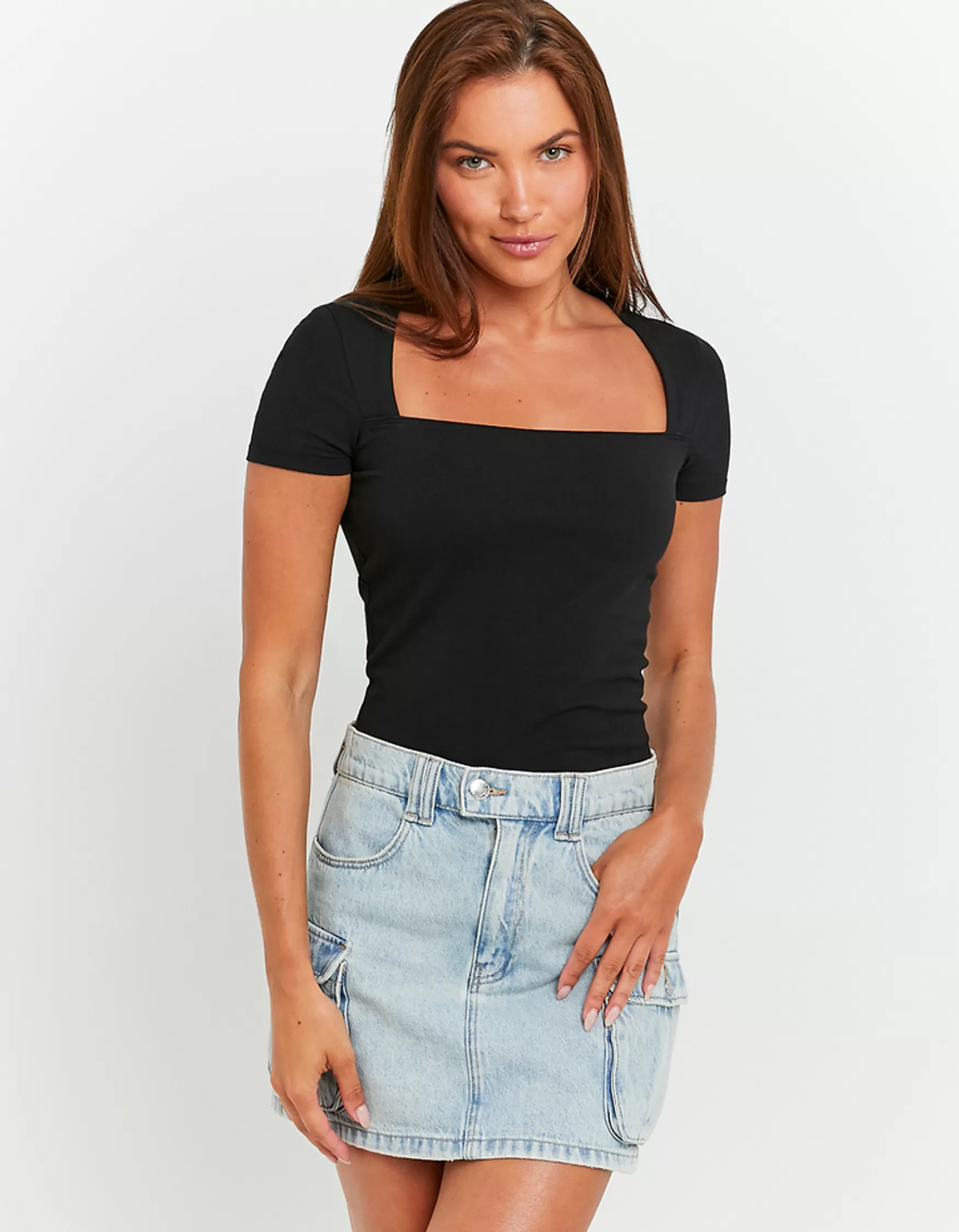 Cheap T-Shirt Basique avec Encolure Carrée T-Shirts Basiques