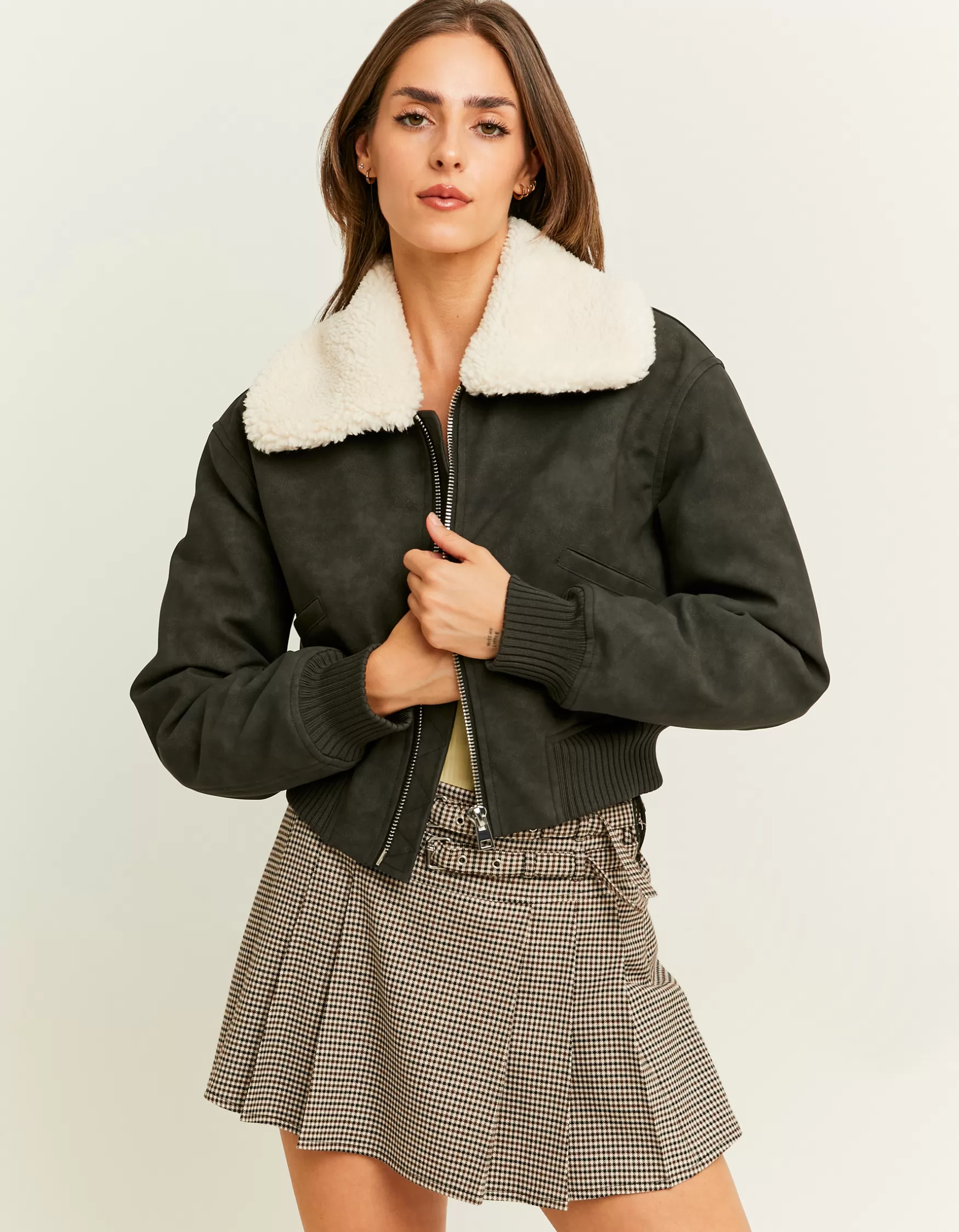 Sale Veste Aviateur en Similicuir avec Col Amovible Vestes