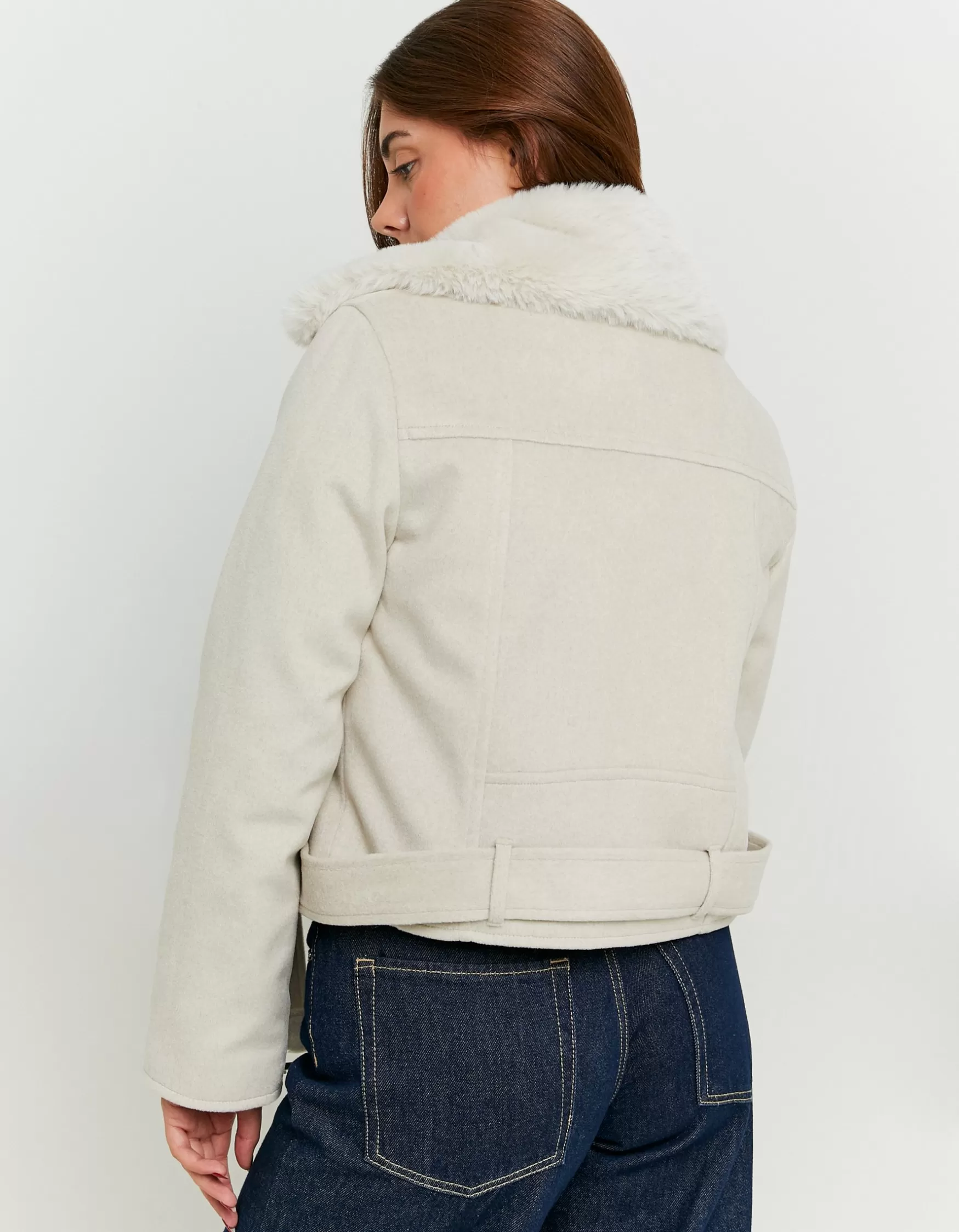 Flash Sale Veste Biker en Suédine avec Col en Fausse Fourrure Vestes