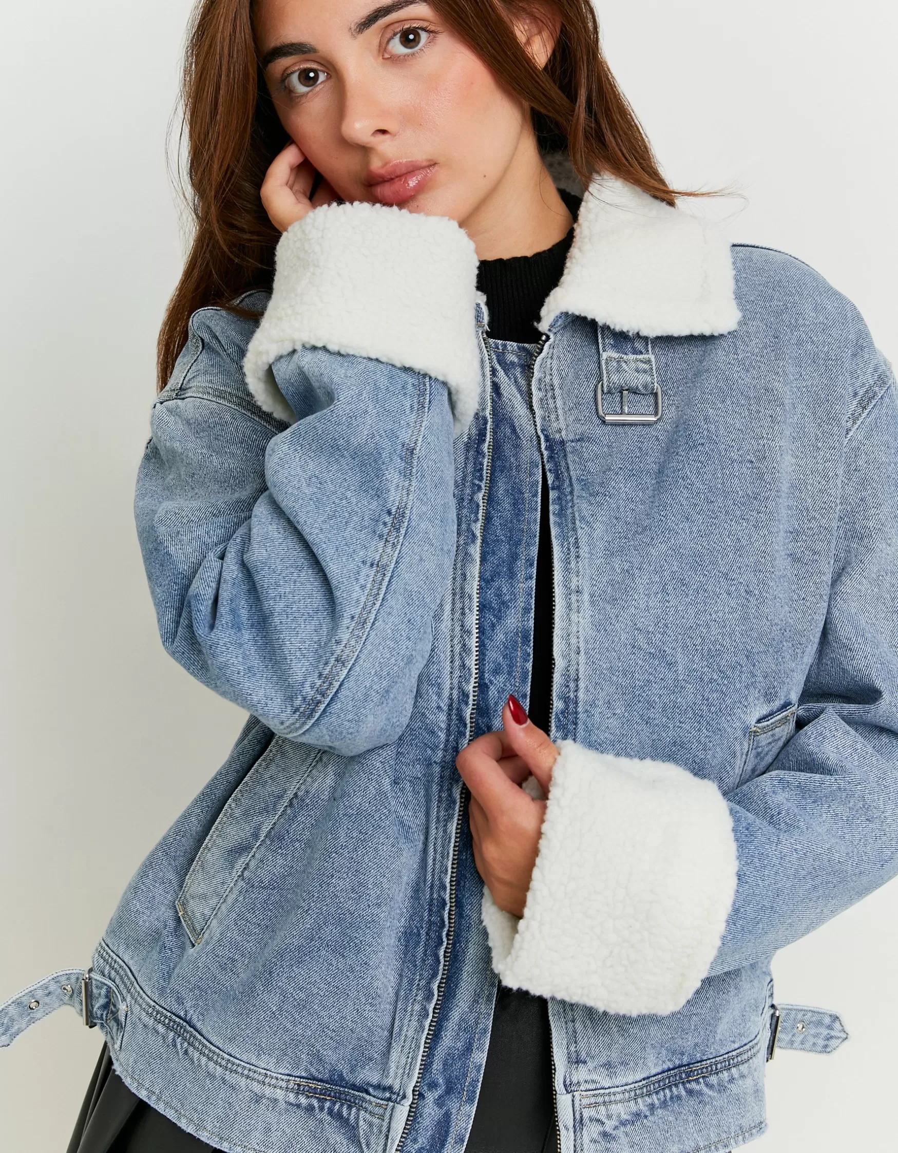 Outlet Veste en Jean avec Détail en Fourrure Mouton Vestes