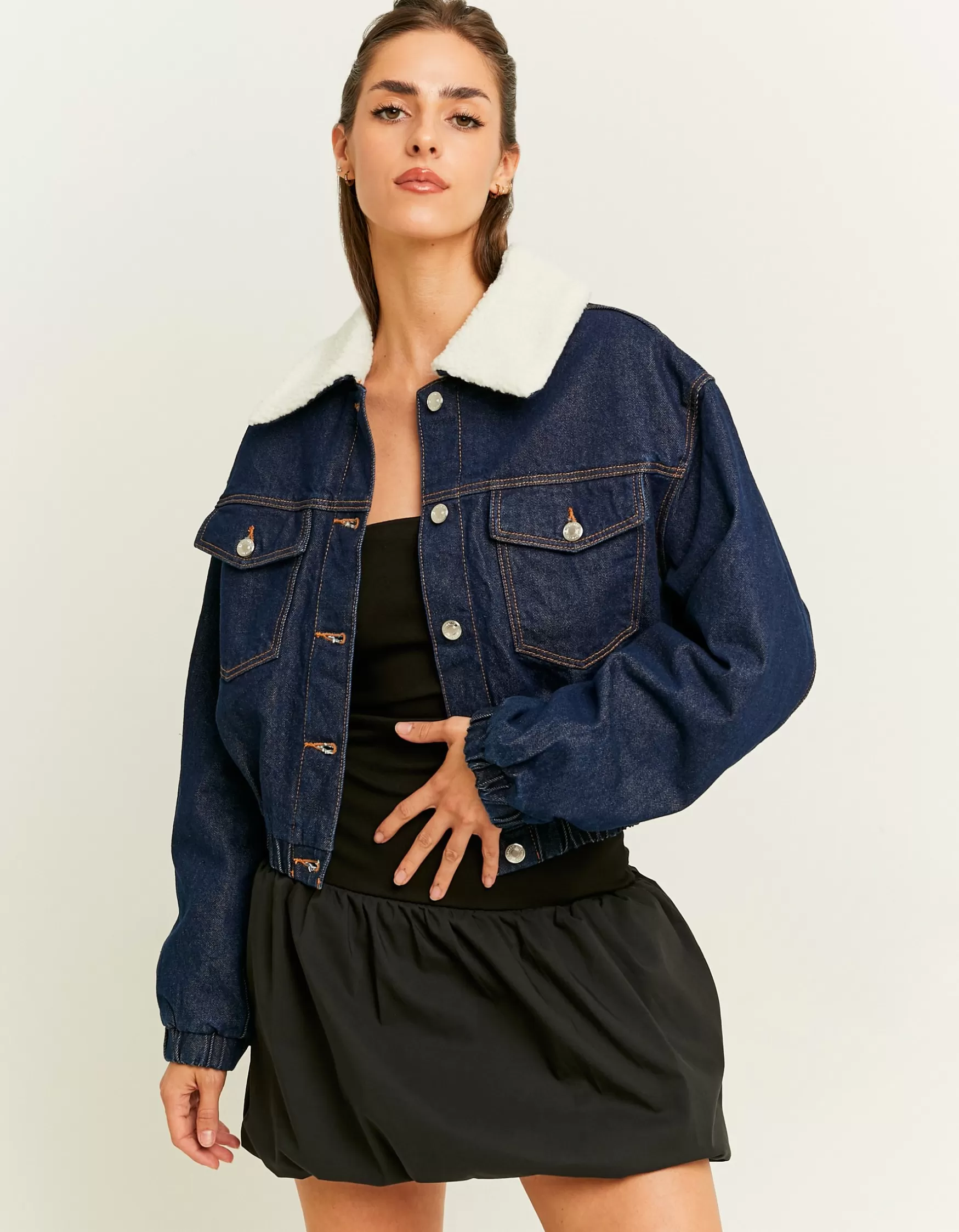 New Veste en Jean Brut avec Col en Fausse Fourrure Vestes