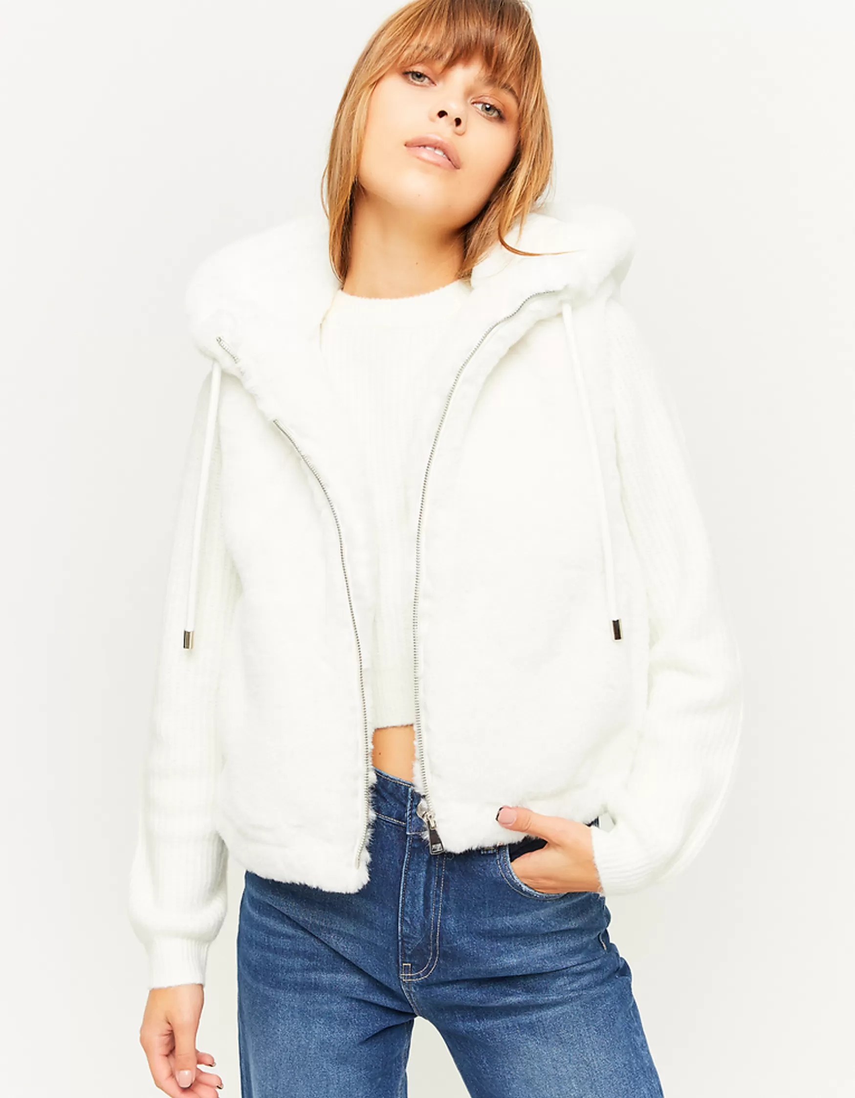 Cheap Veste sans manche en fausse fourrure he Vestes