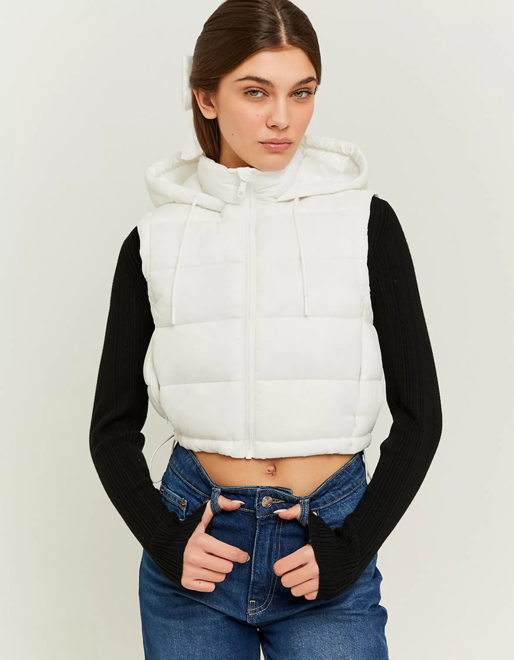 Fashion Veston matelassé court beige avec capuche Vestes