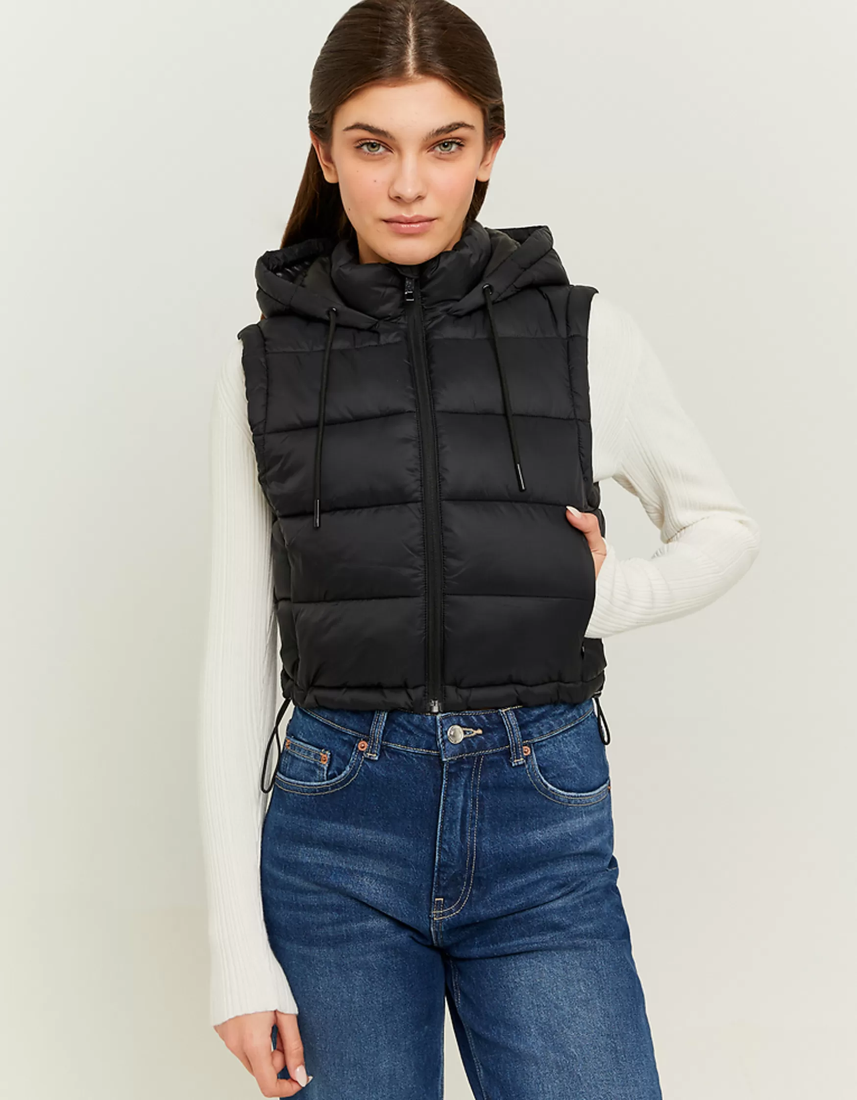 Best Sale Veston matelassé court beige avec capuche Vestes